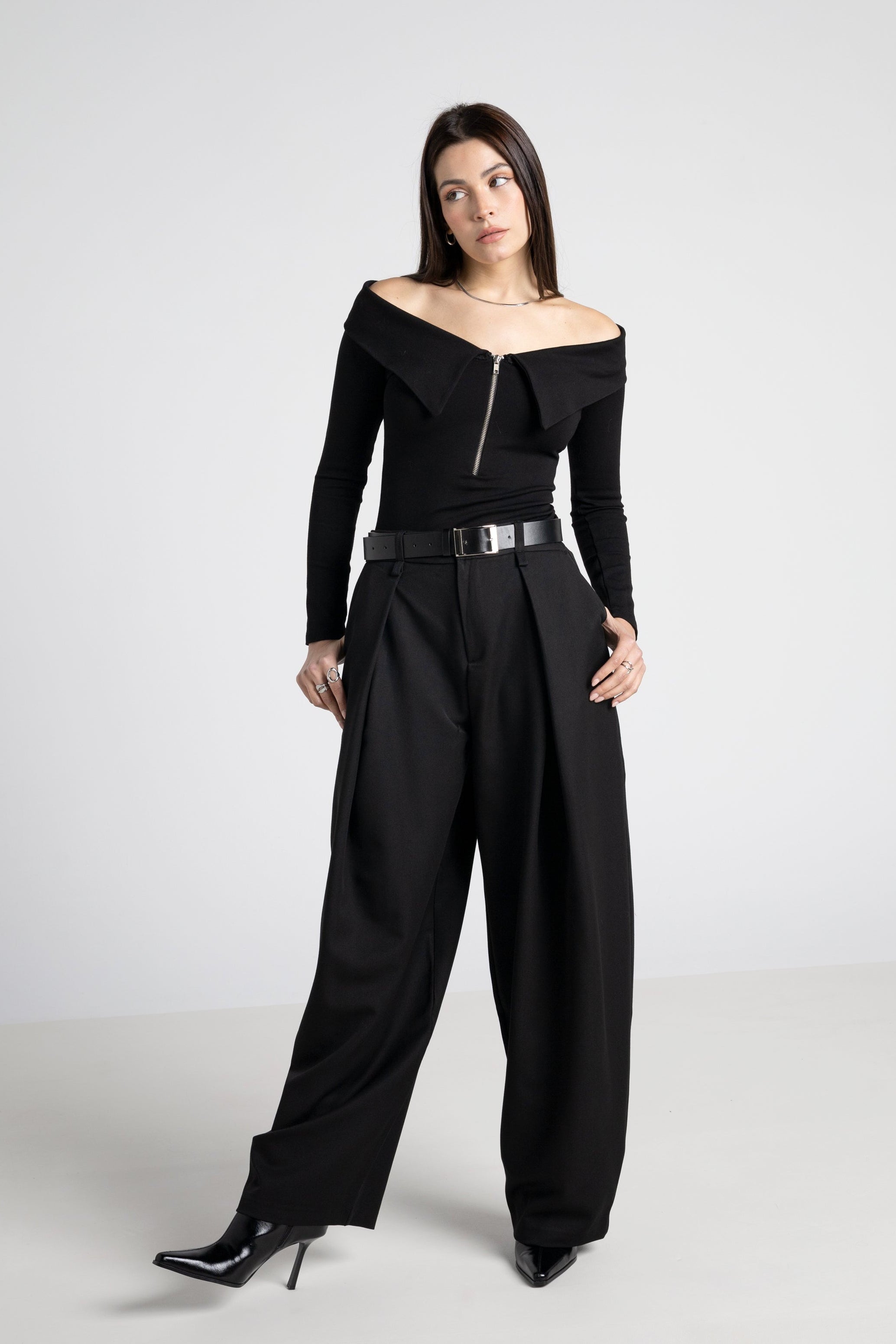 Boat neck collar zipper top- Bardot victorian top