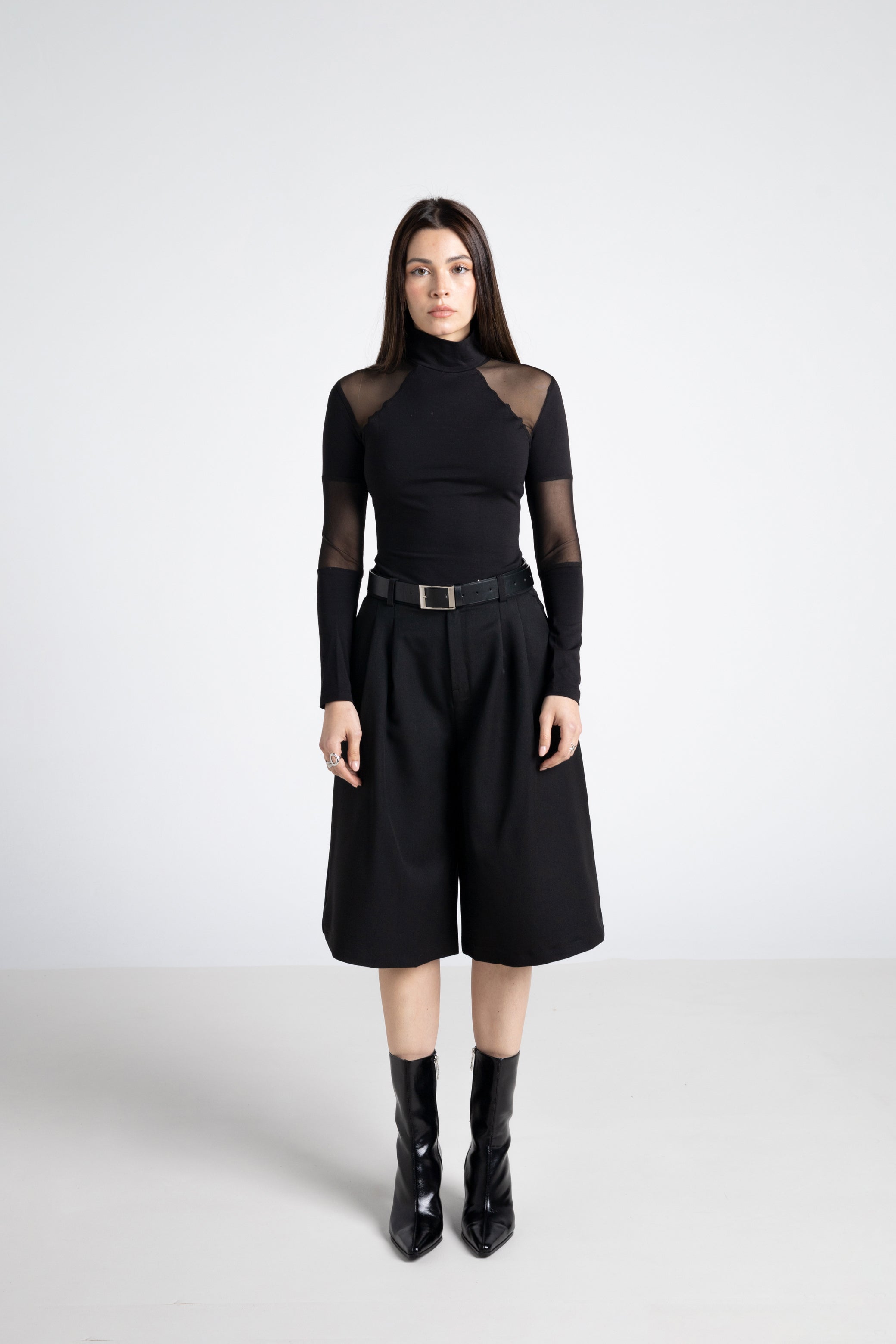 Black sleeve top with mesh details