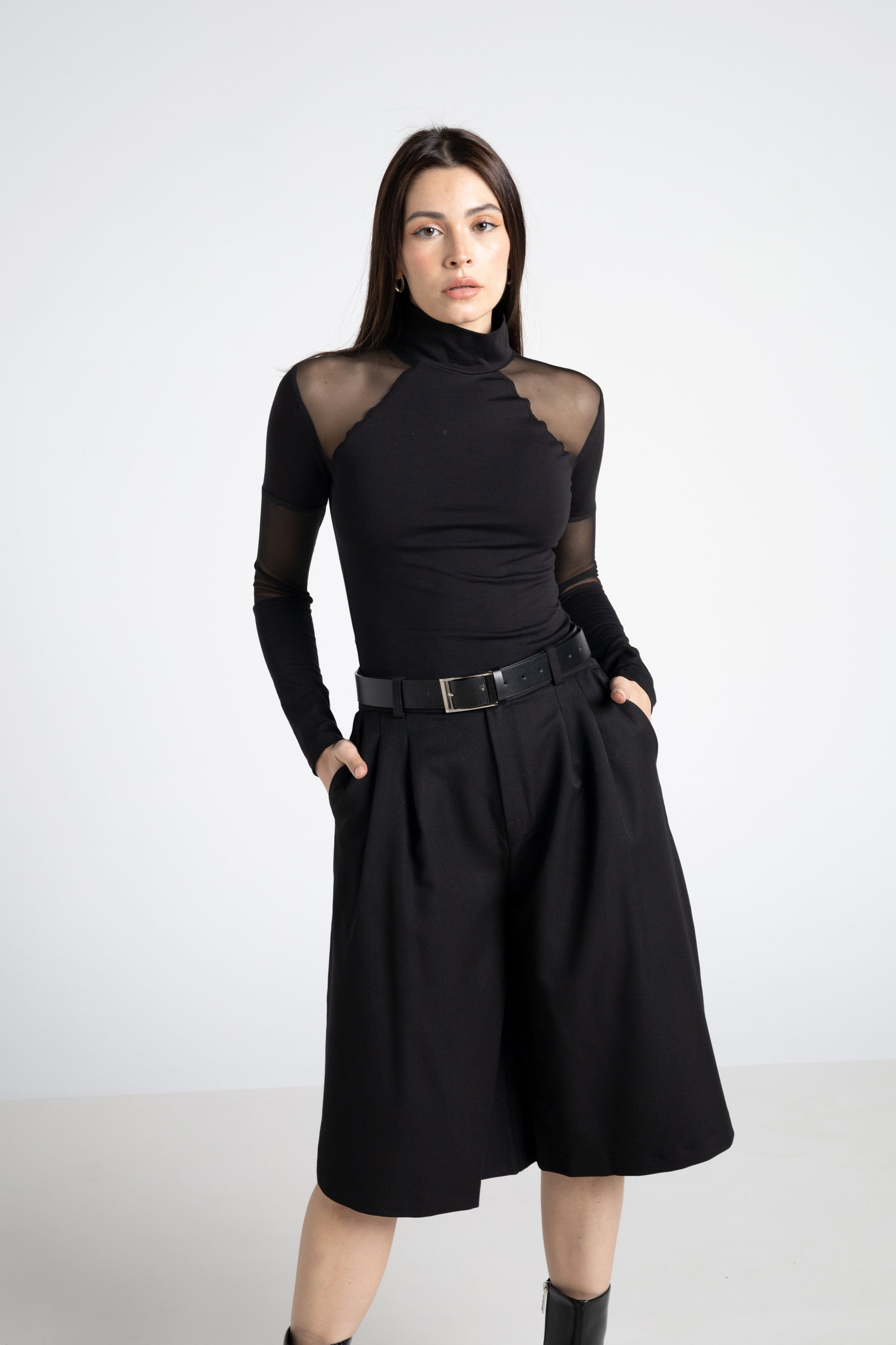 Black sleeve top with mesh details