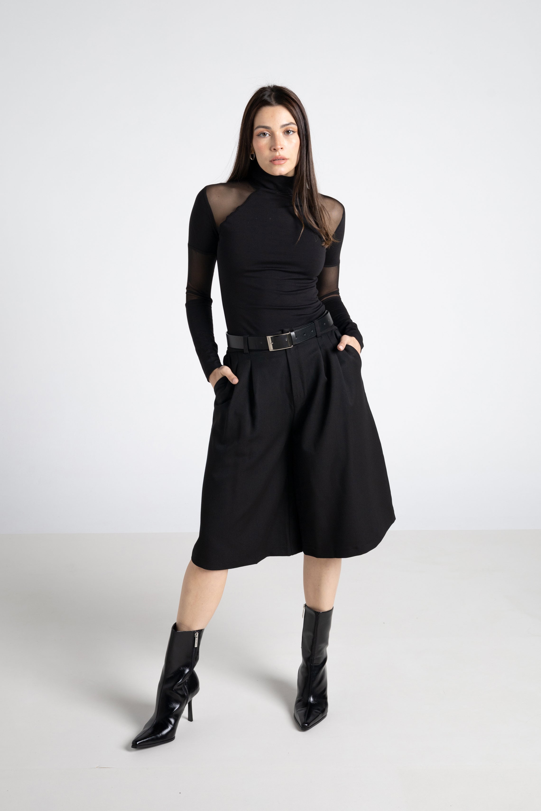 Black sleeve top with mesh details