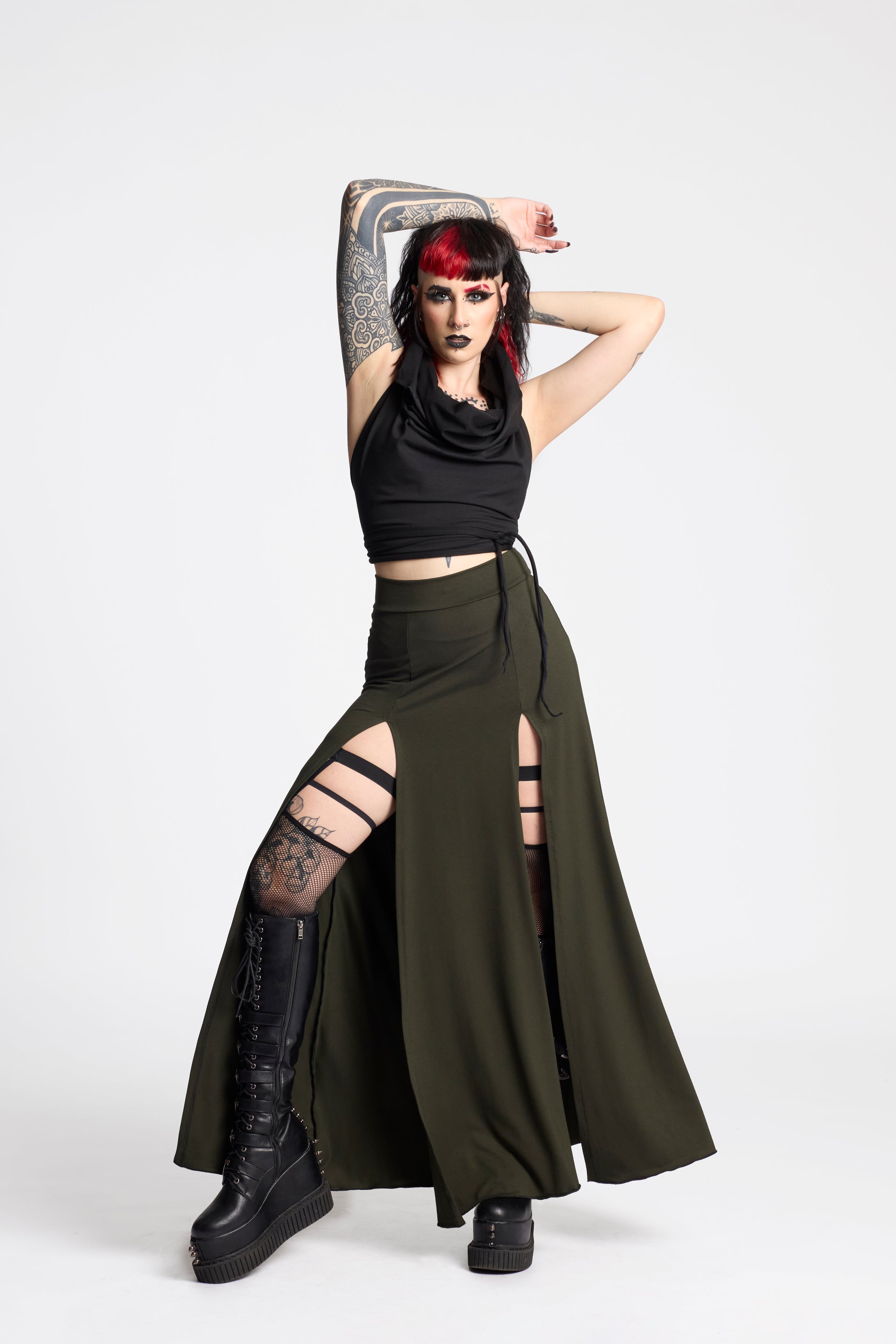 Black Maxi long skirt with double front split