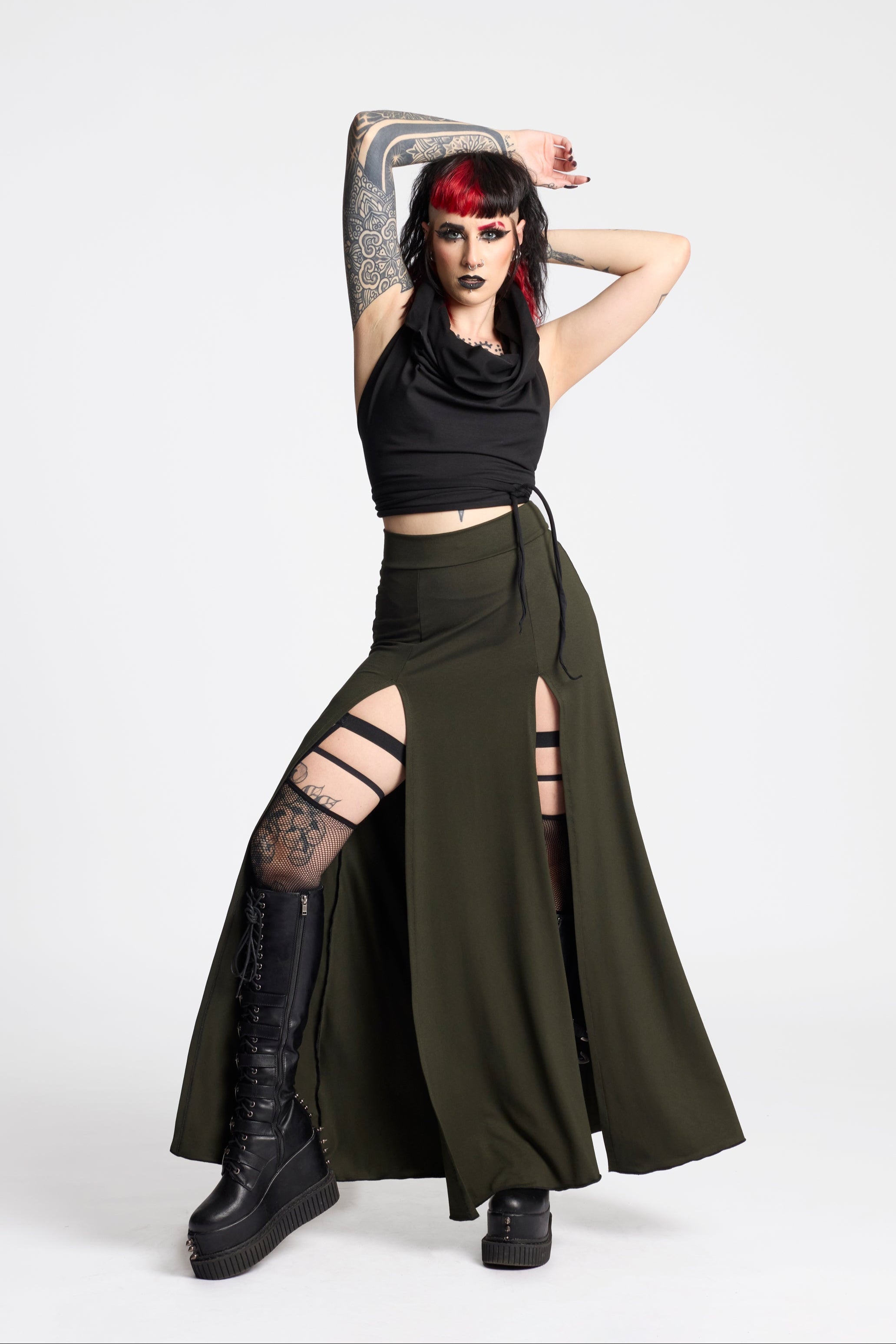 Black Maxi long skirt with double front split