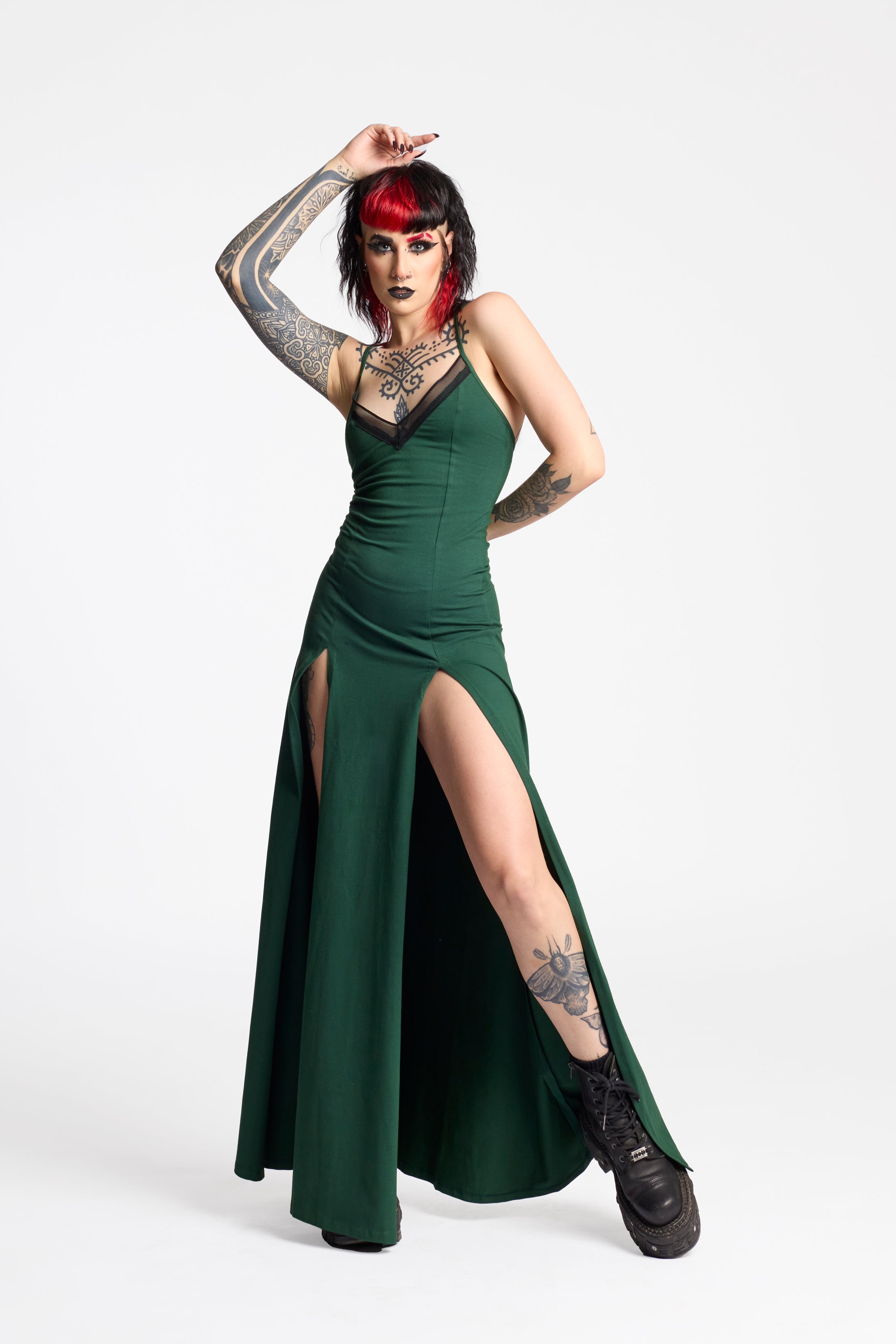 Black Front double split maxi goth dress