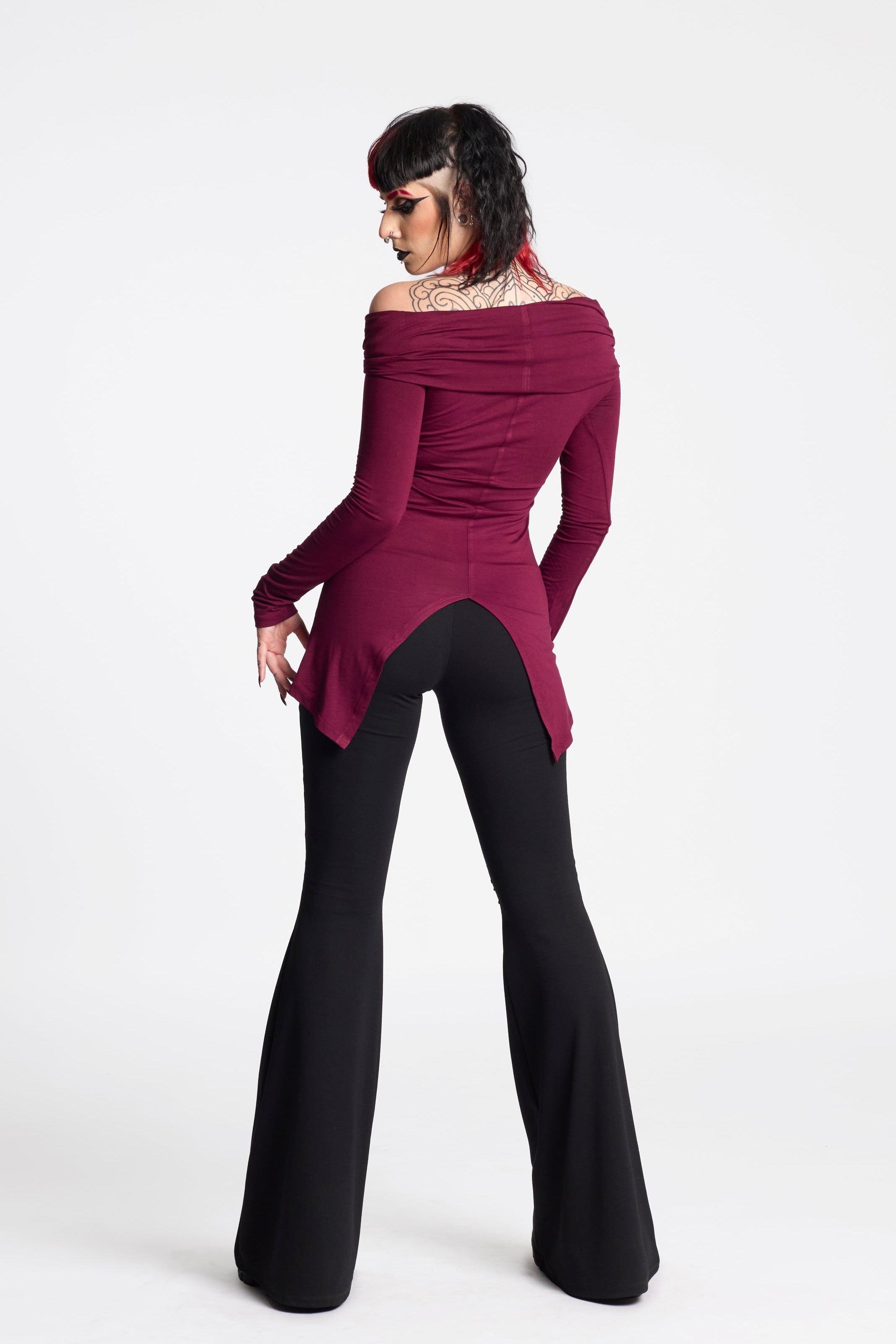 Hikari Wine Hooded Elven Cowl Neck Top