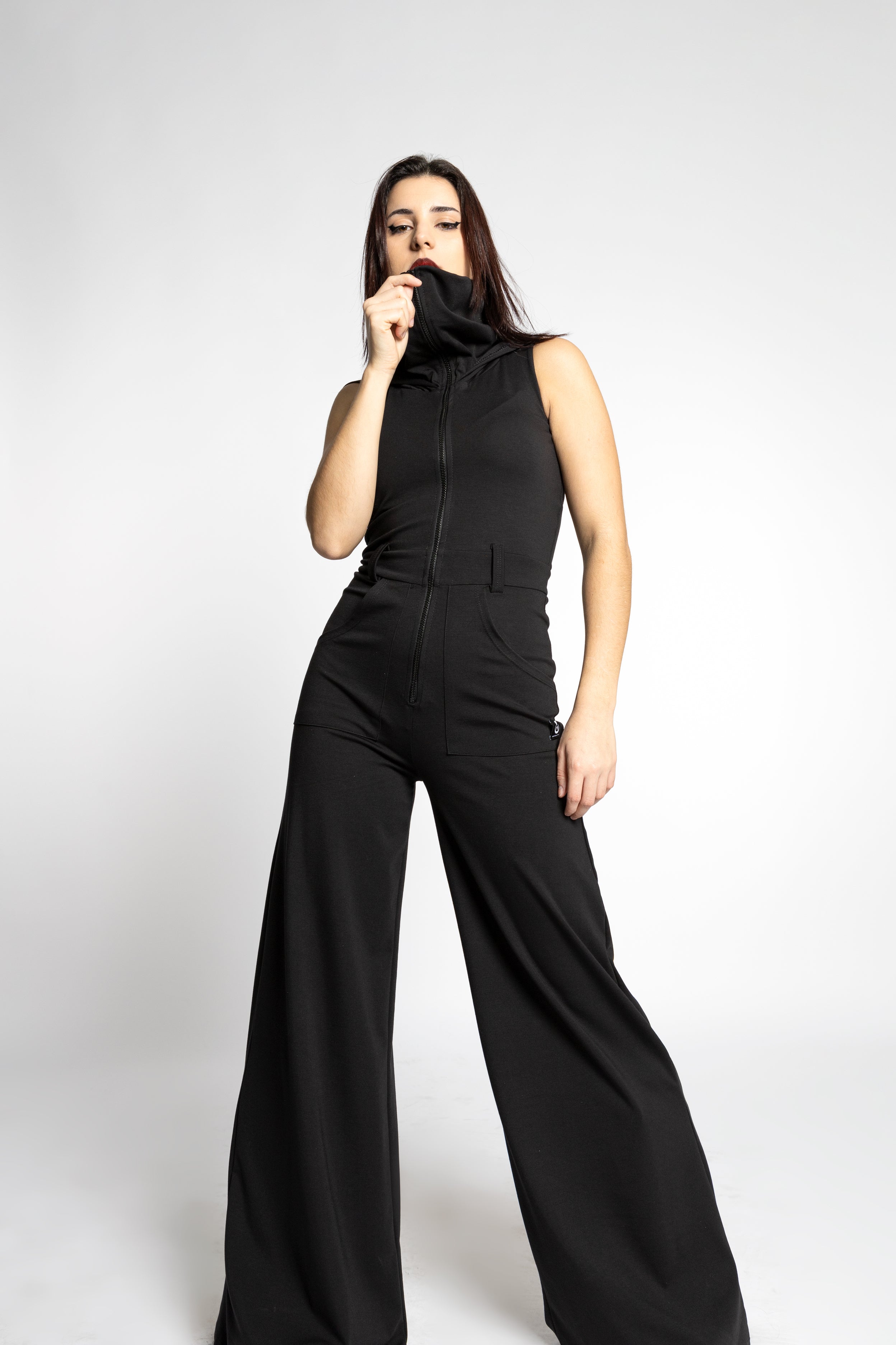 Sleeveless floor length hooded Mask Jumpsuit
