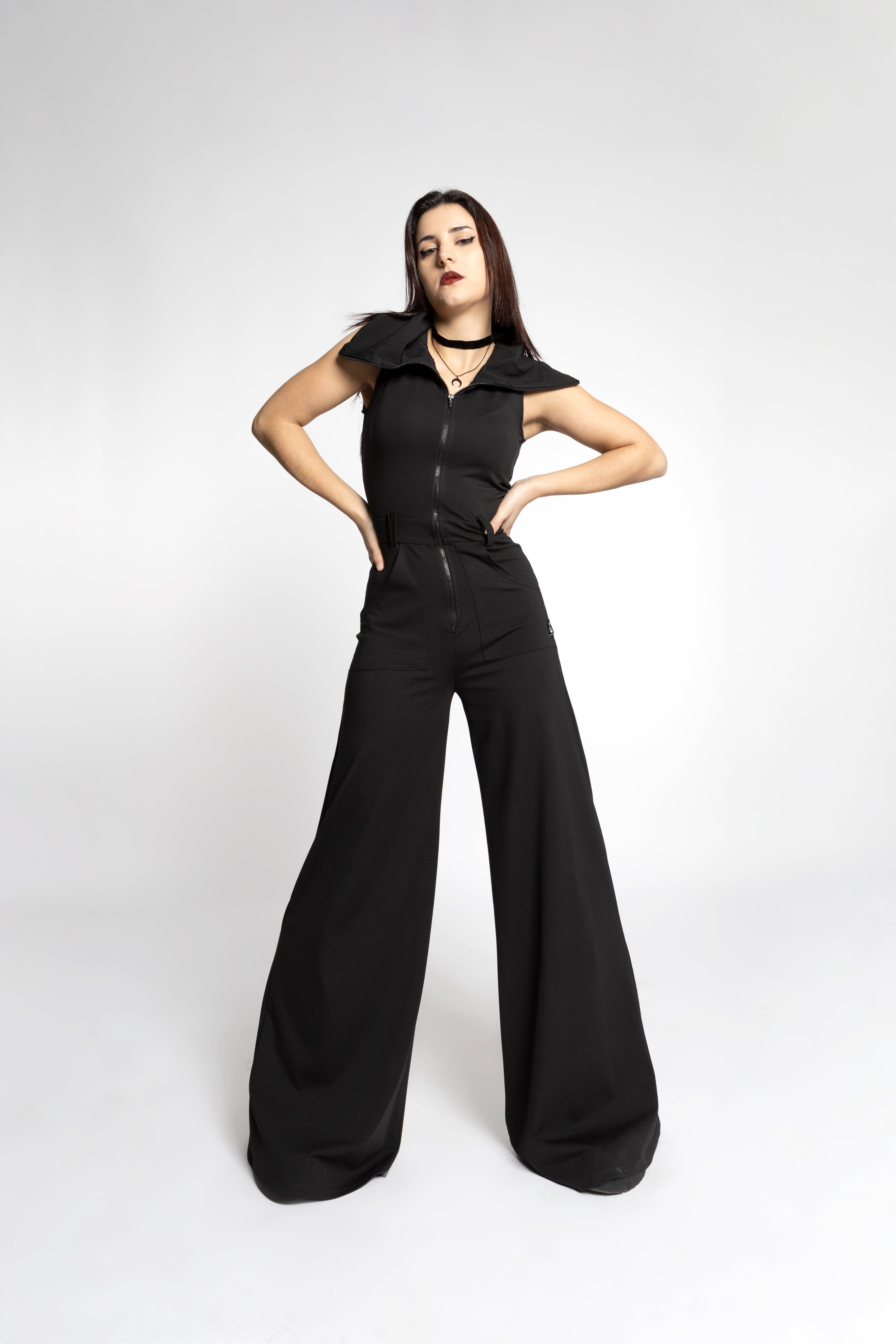 Sleeveless floor length hooded Mask Jumpsuit