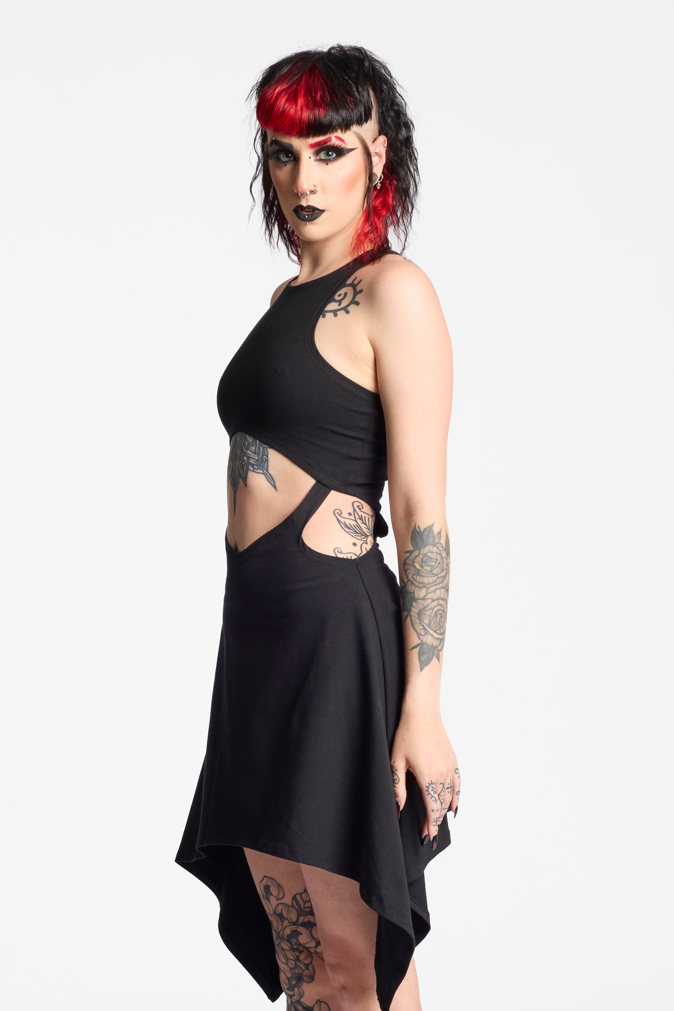 Red Asymmetric Sleeveless Summer Dress | Organic Cotton Jersey Festival Cut-Out Dress