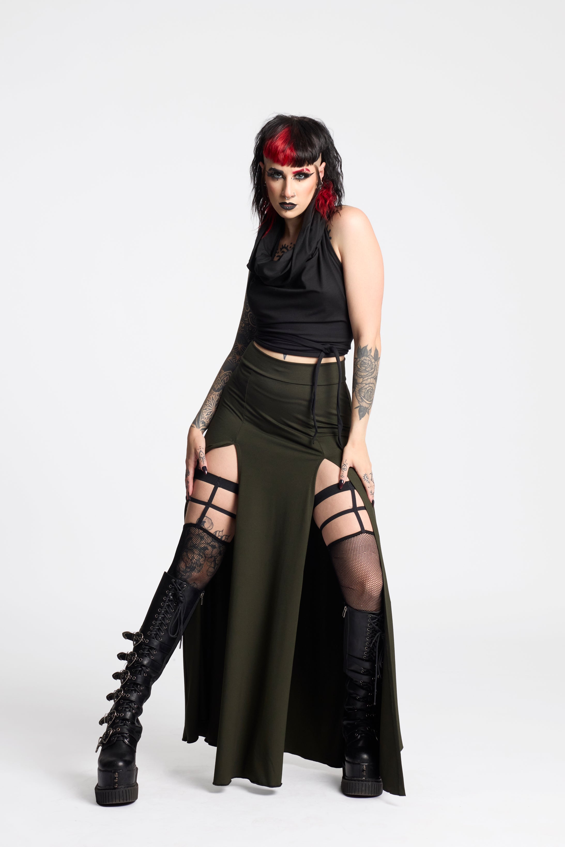 Black Maxi long skirt with double front split