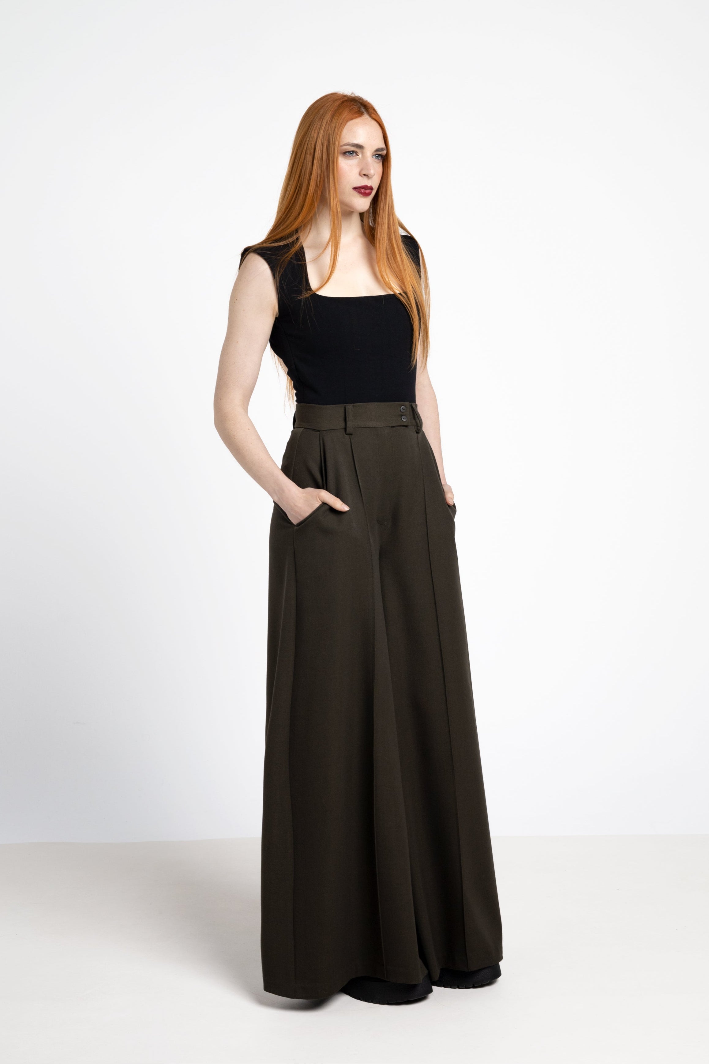 Elephant wide leg trousers - Dark army green