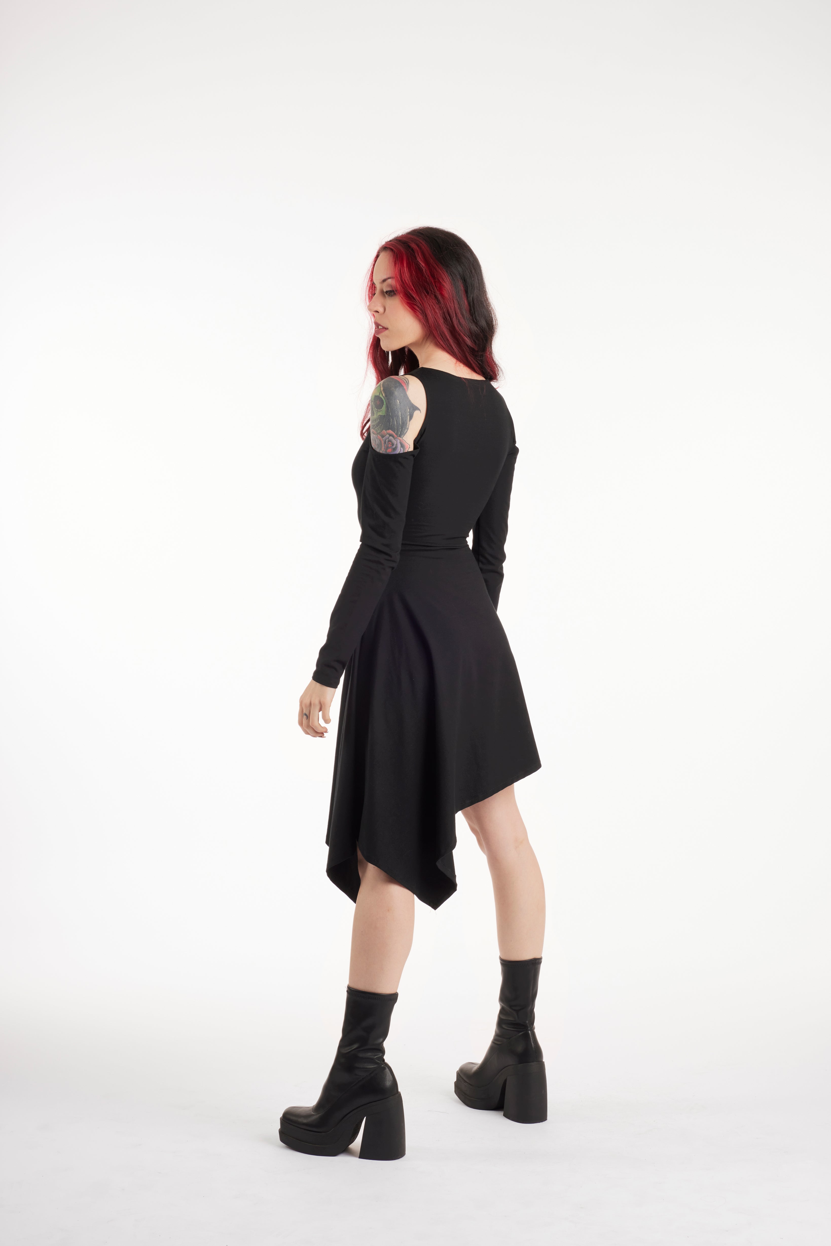 Goth Black Asymmetric Dress – Fairy and Elven Style