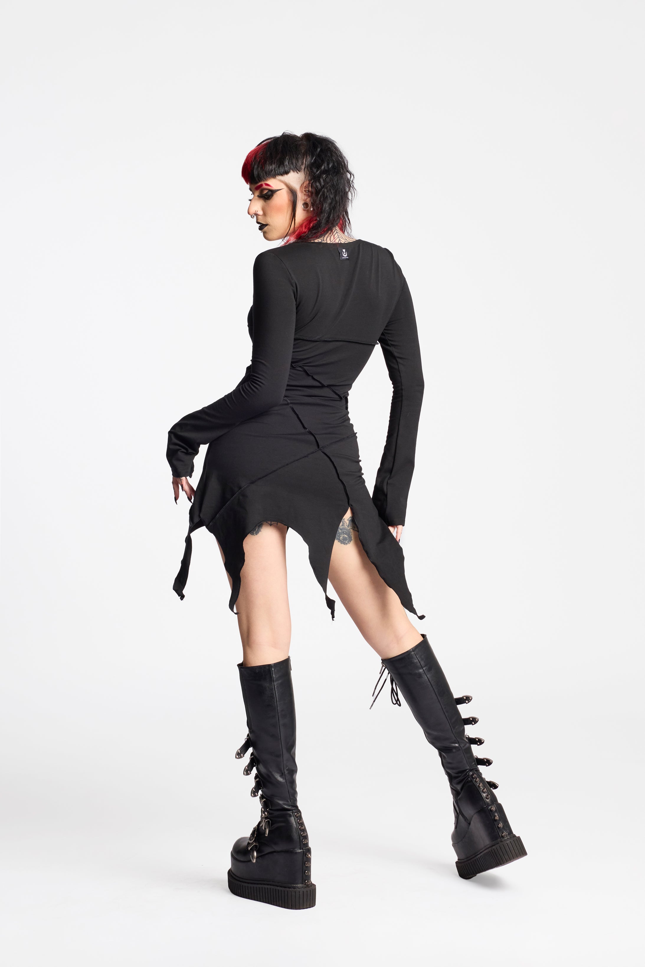 Black fairy goth long sleeve tunic dress