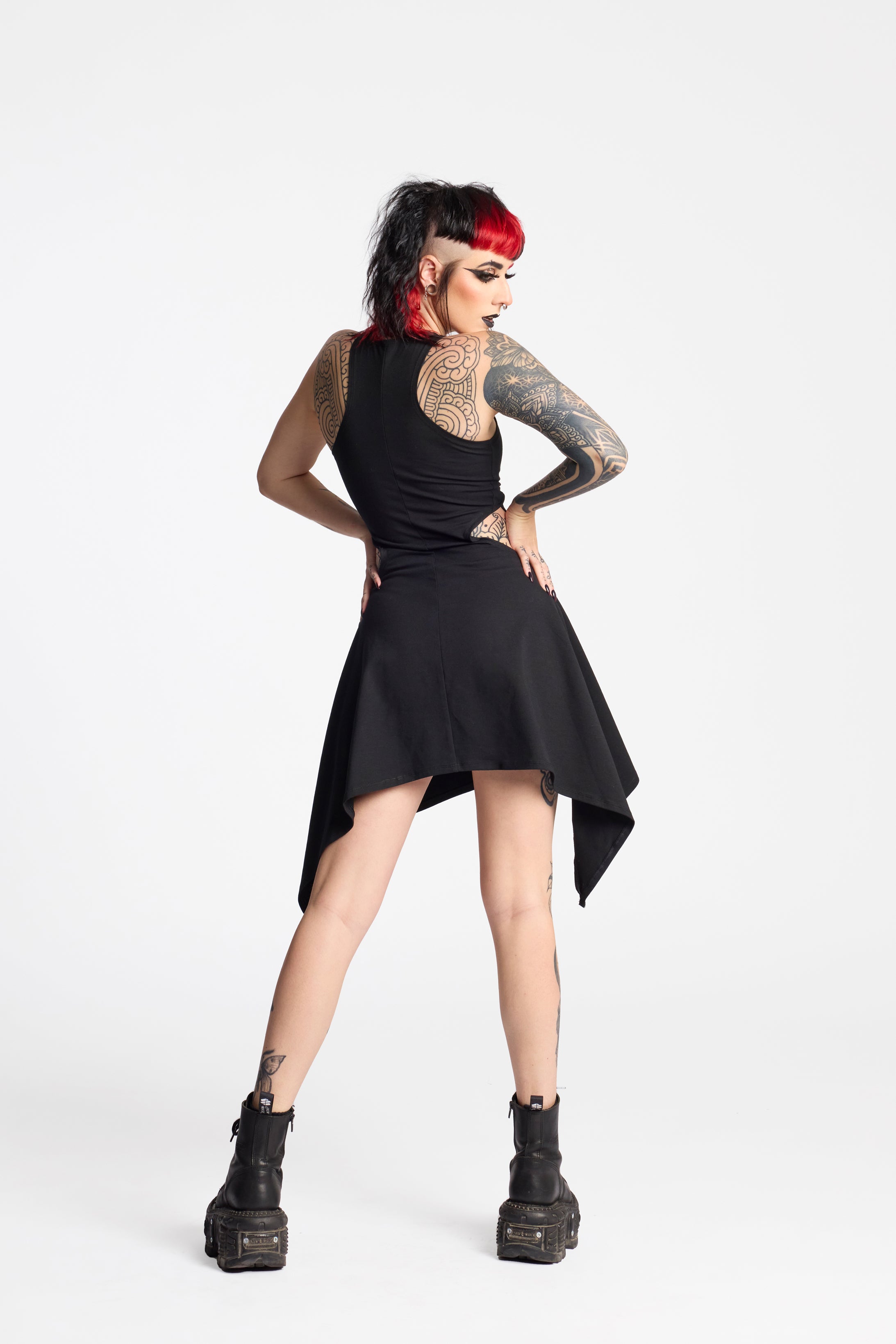 Red Asymmetric Sleeveless Summer Dress | Organic Cotton Jersey Festival Cut-Out Dress