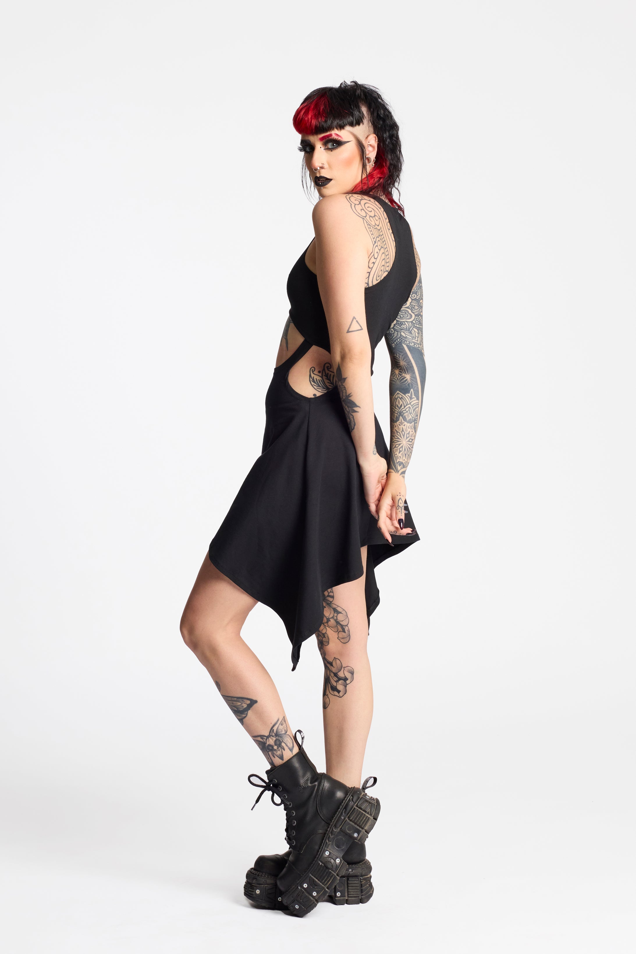 Red Asymmetric Sleeveless Summer Dress | Organic Cotton Jersey Festival Cut-Out Dress