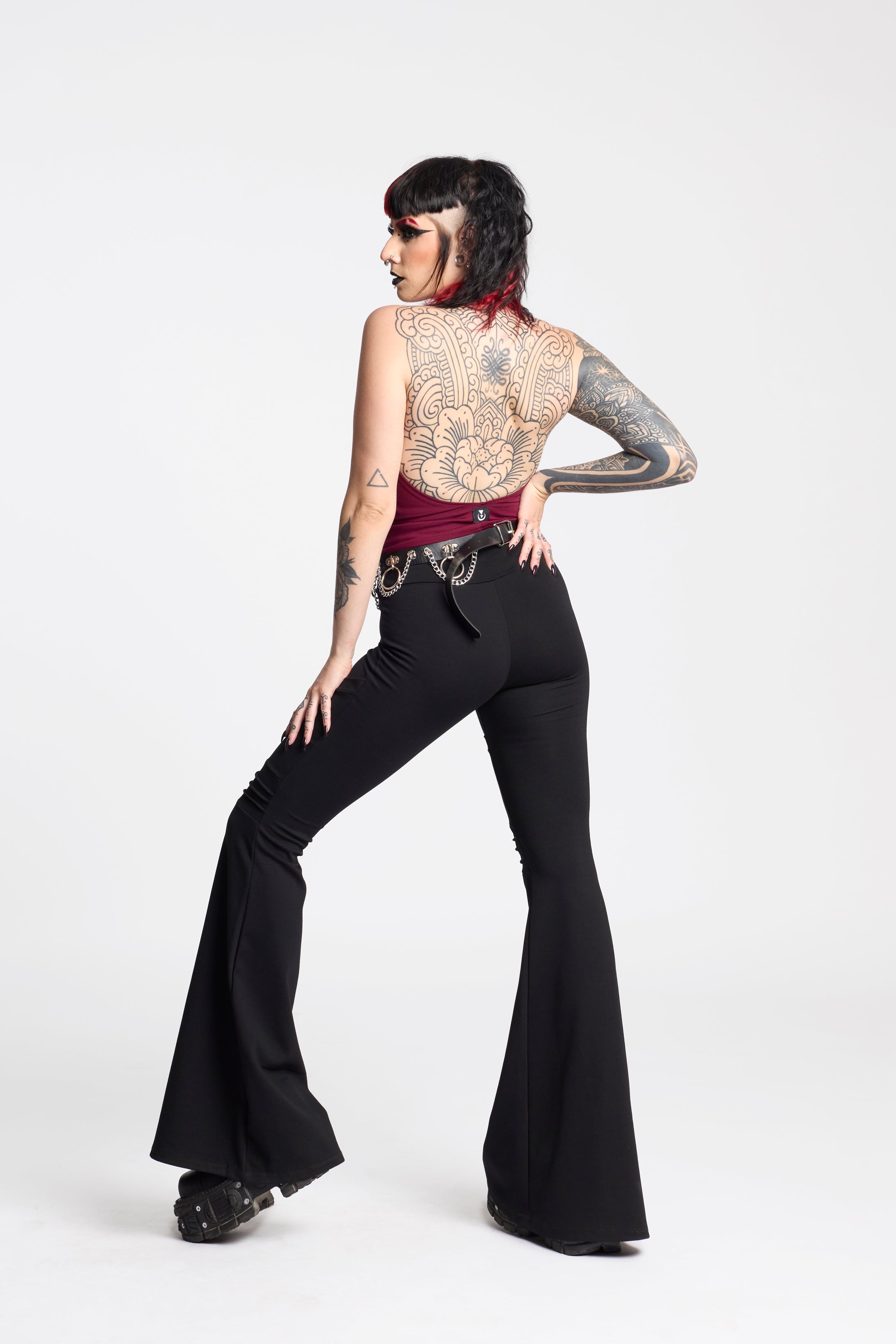 Black Maxi flare futuristic bottoms with pockets