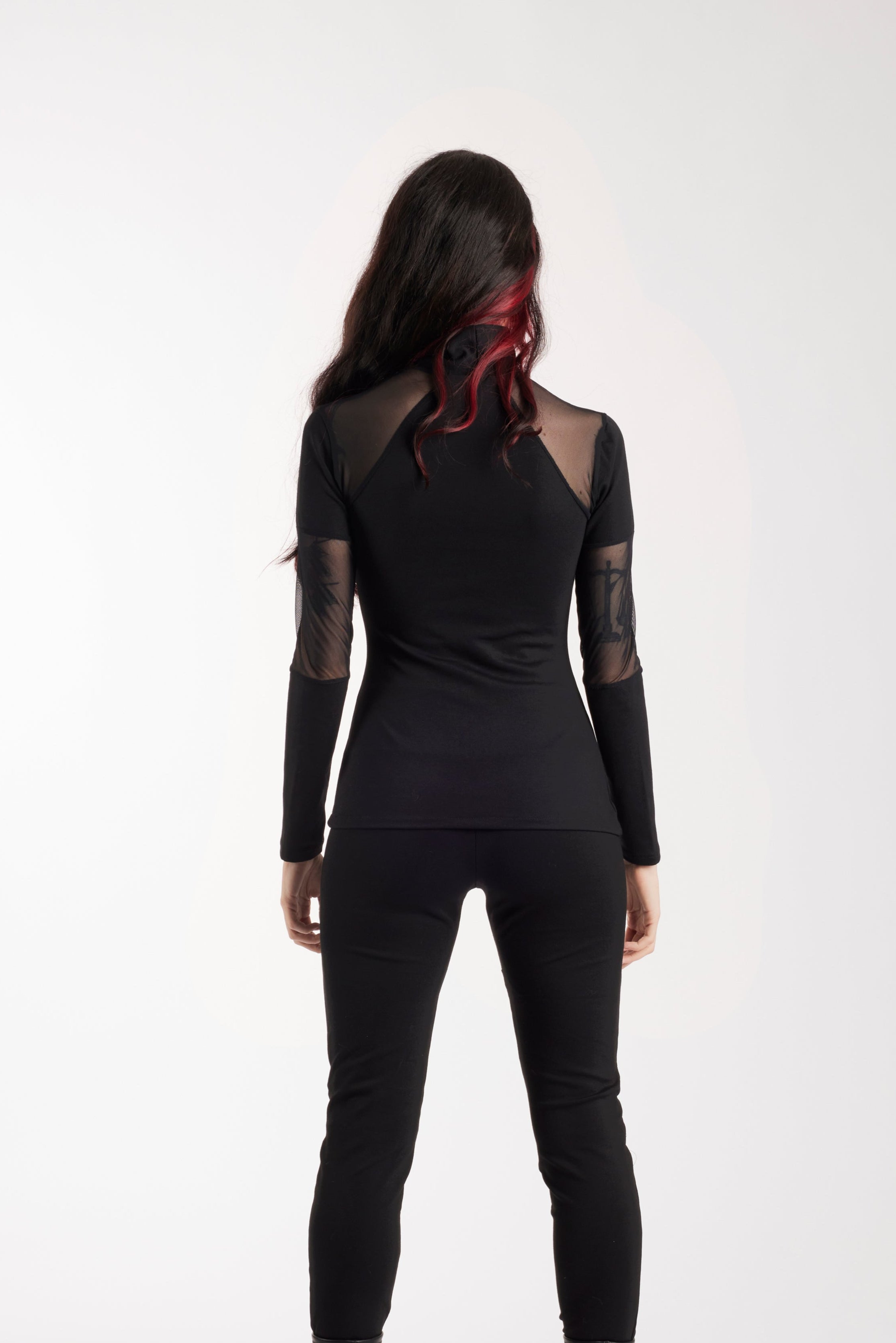 Black sleeve top with mesh details