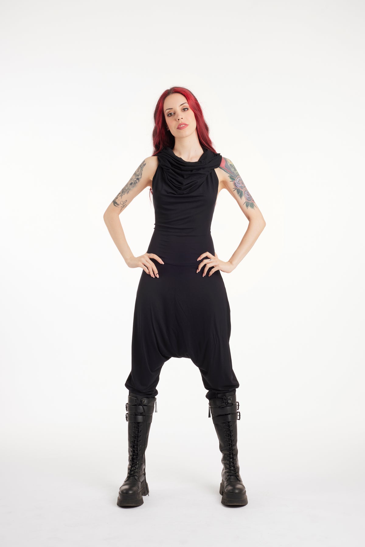 Hooded harem backless jumpsuit black