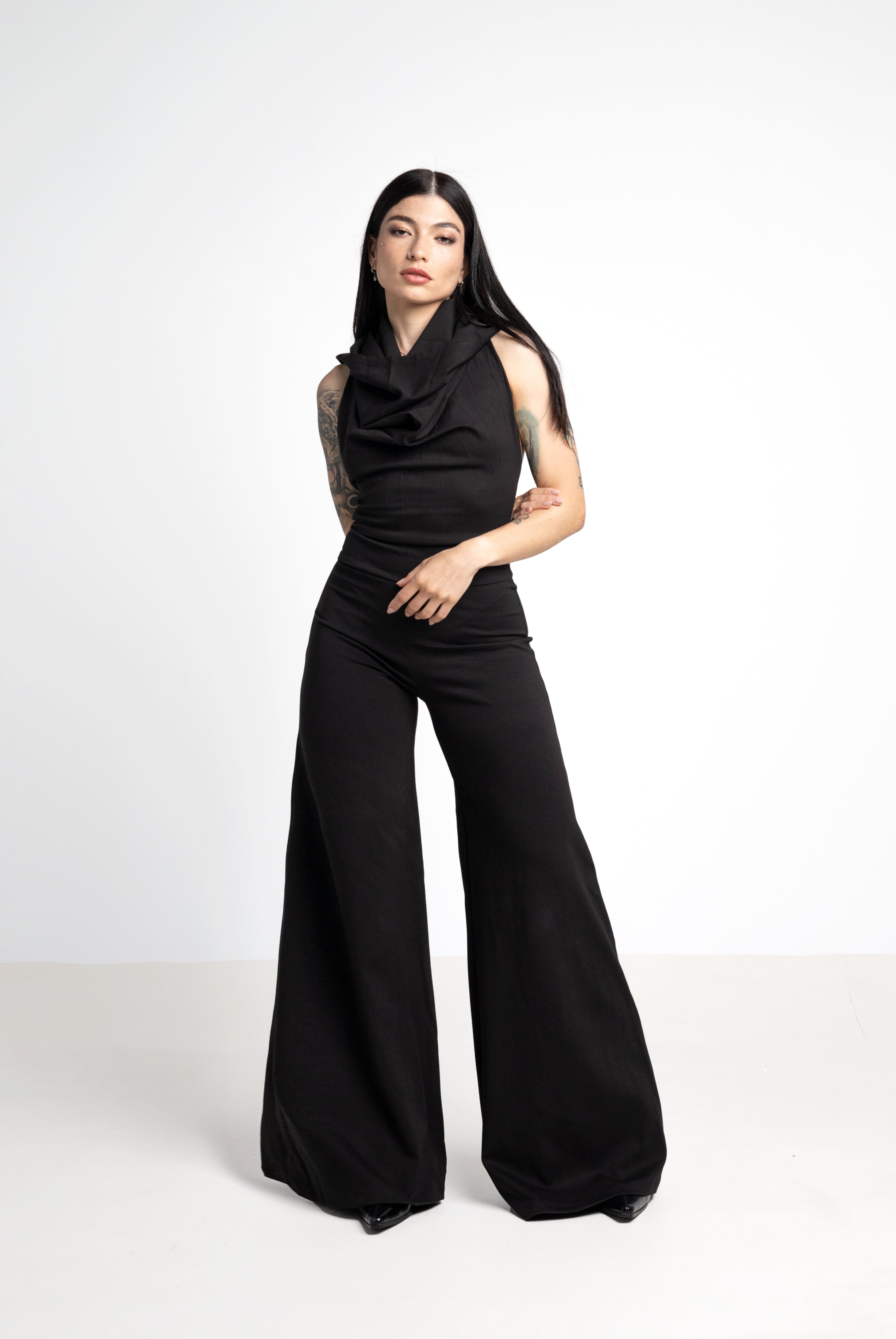Backless hooded wide leg jumpsuit