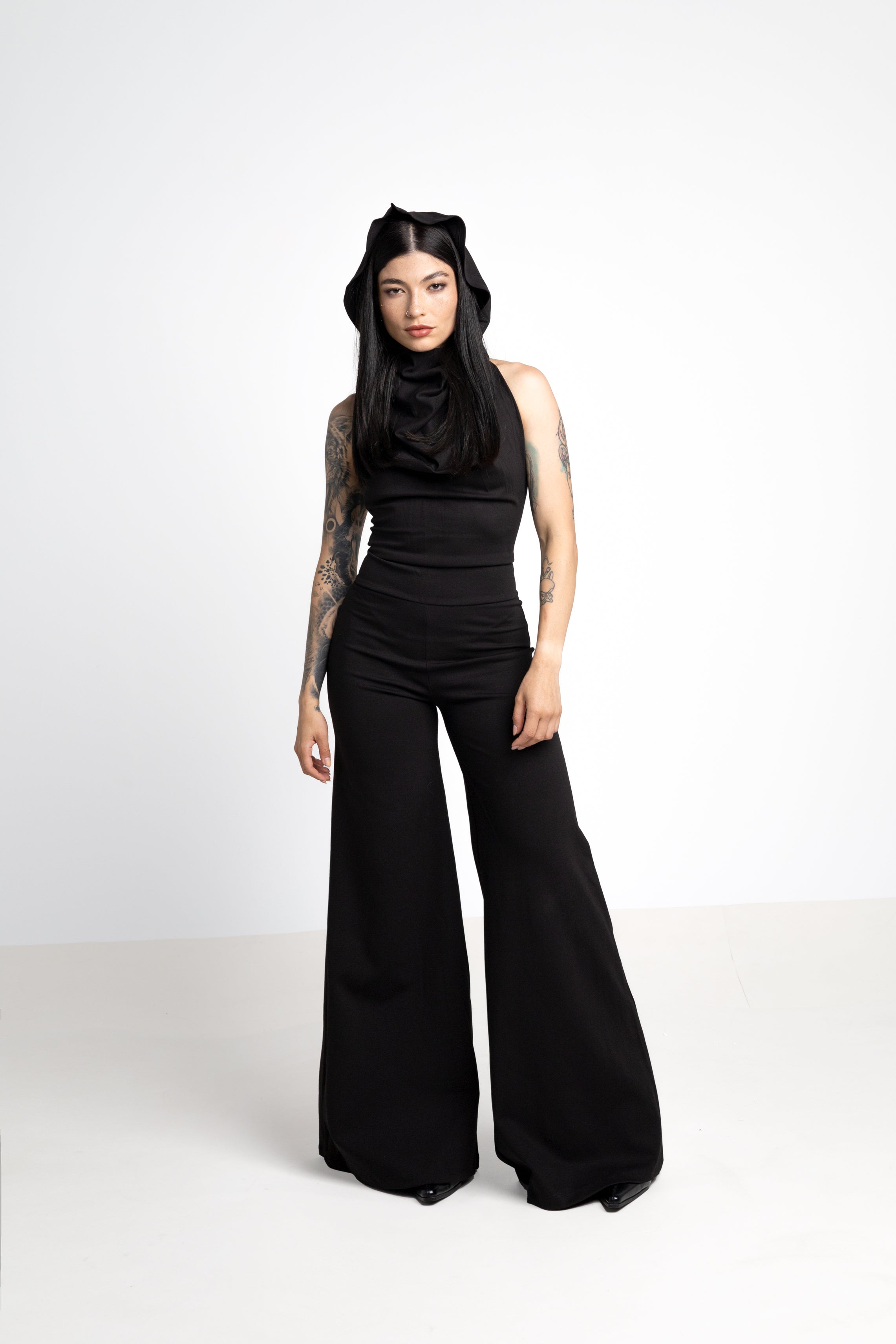 Backless hooded wide leg jumpsuit