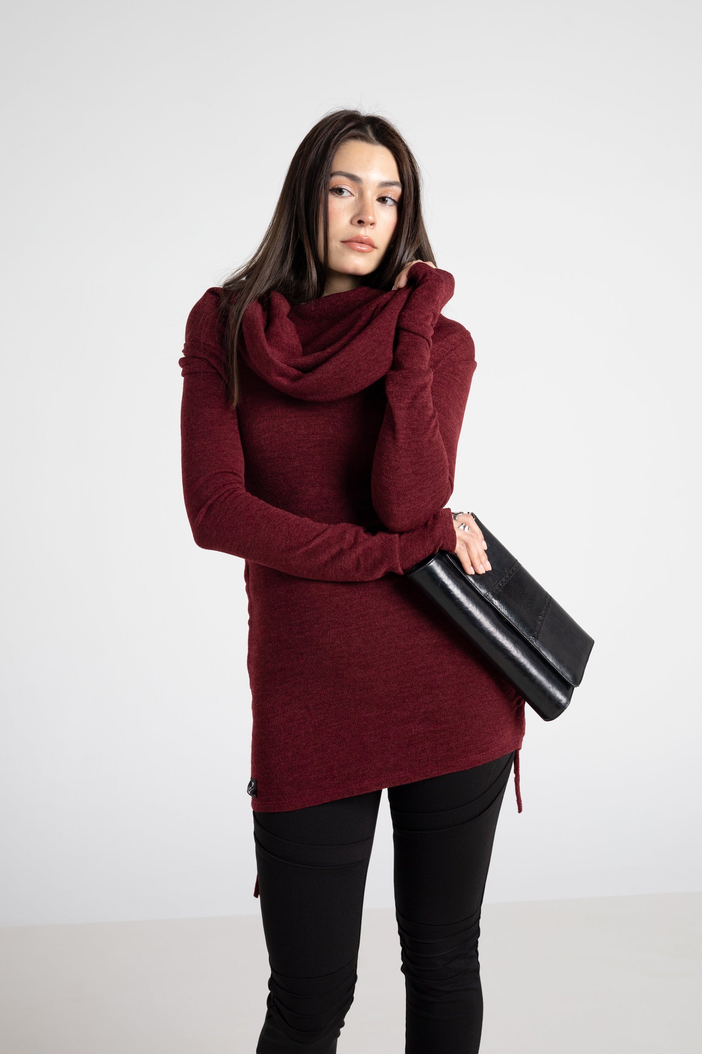 Waldgrünes Kapuzenpulloverkleid mit verstellbarer Länge
