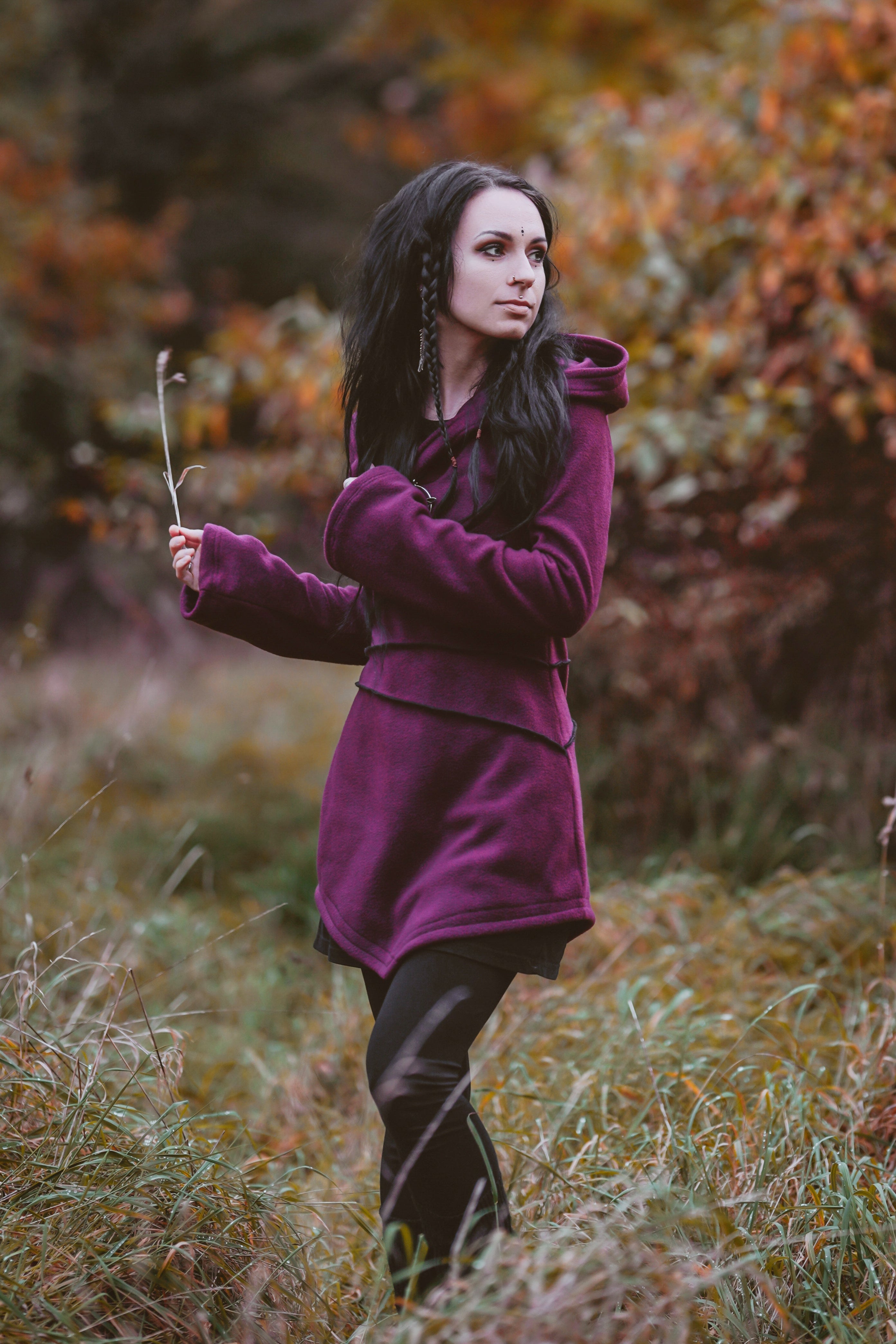 Black Elven Hooded Fleece Coat – Pixie hoodie with Maxi Hood