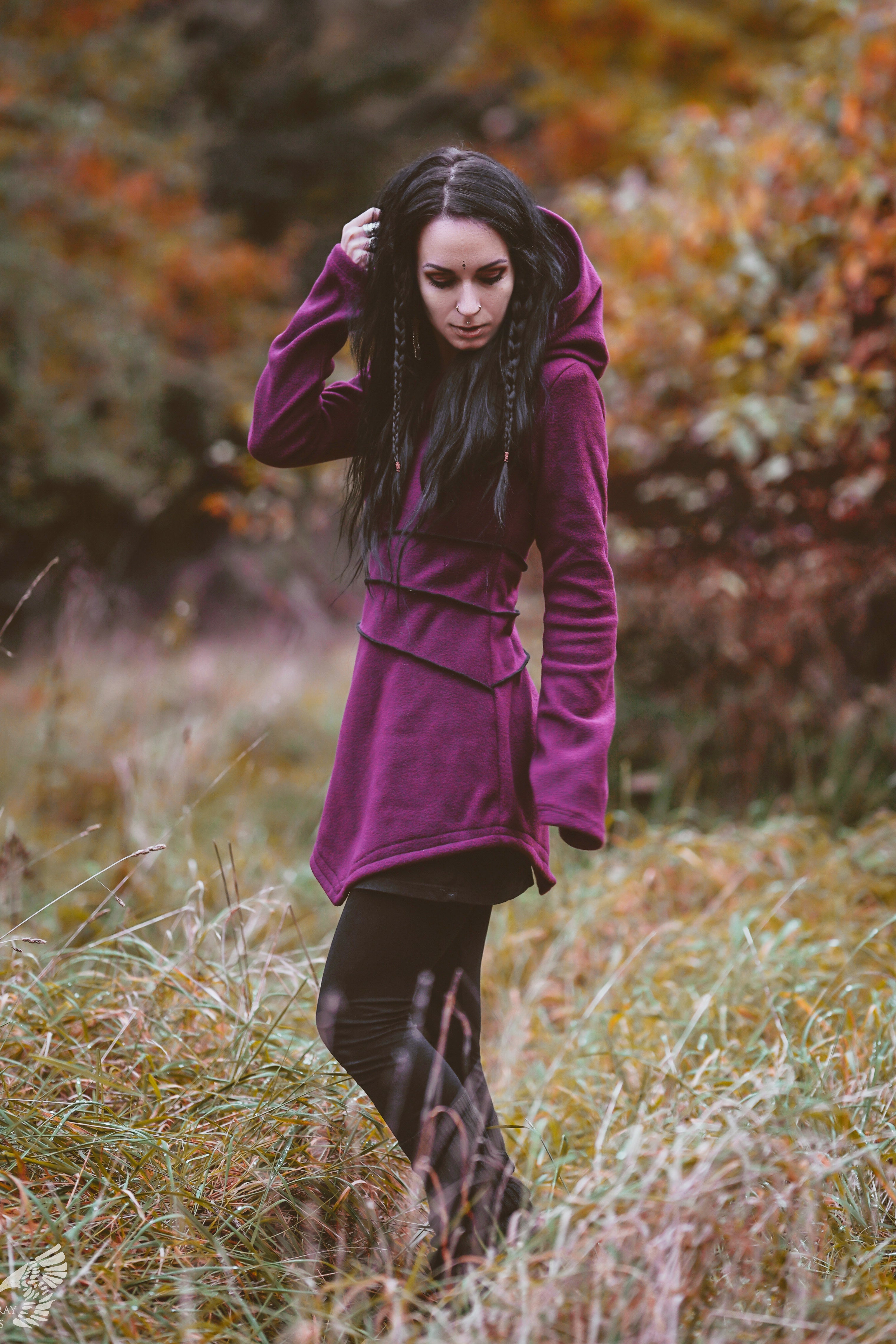 Black Elven Hooded Fleece Coat – Pixie hoodie with Maxi Hood
