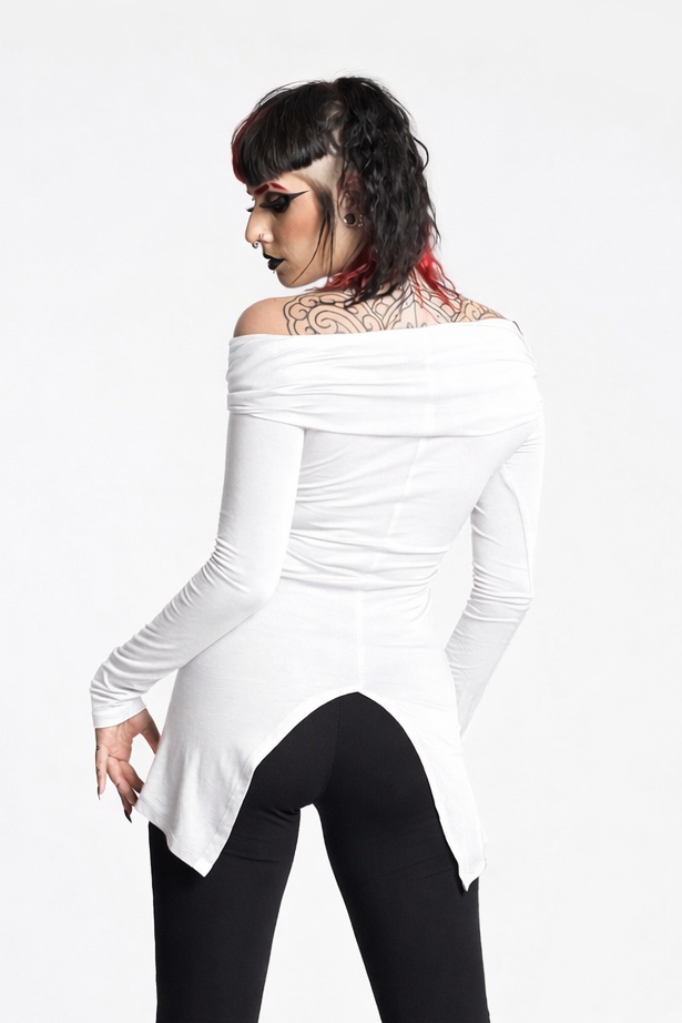 White Hooded Elven Cowl Neck Top