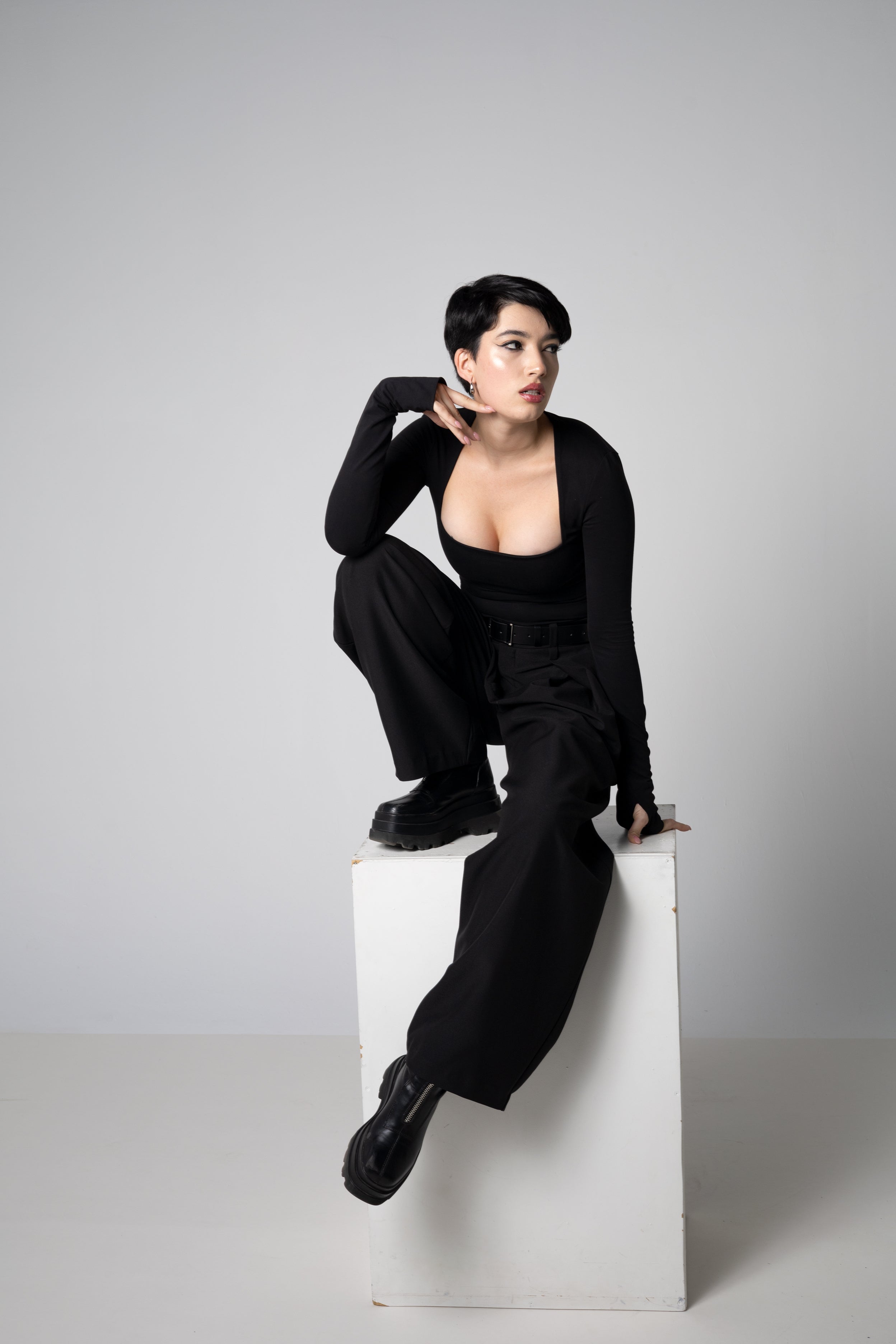 Square Neck Long Sleeve Top made from Organic Cotton - Thumbhole sleeve