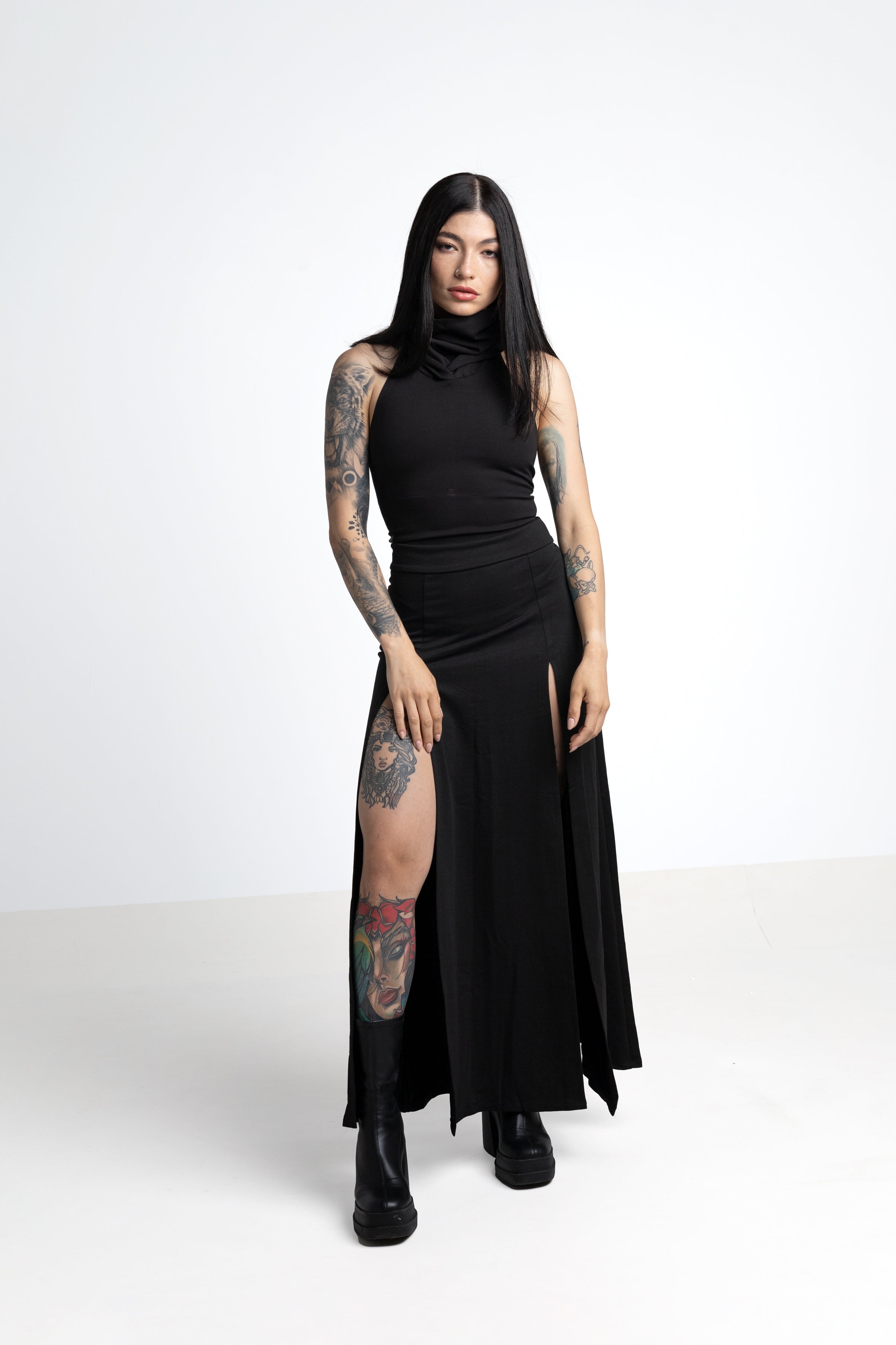 Black Maxi long skirt with double front split