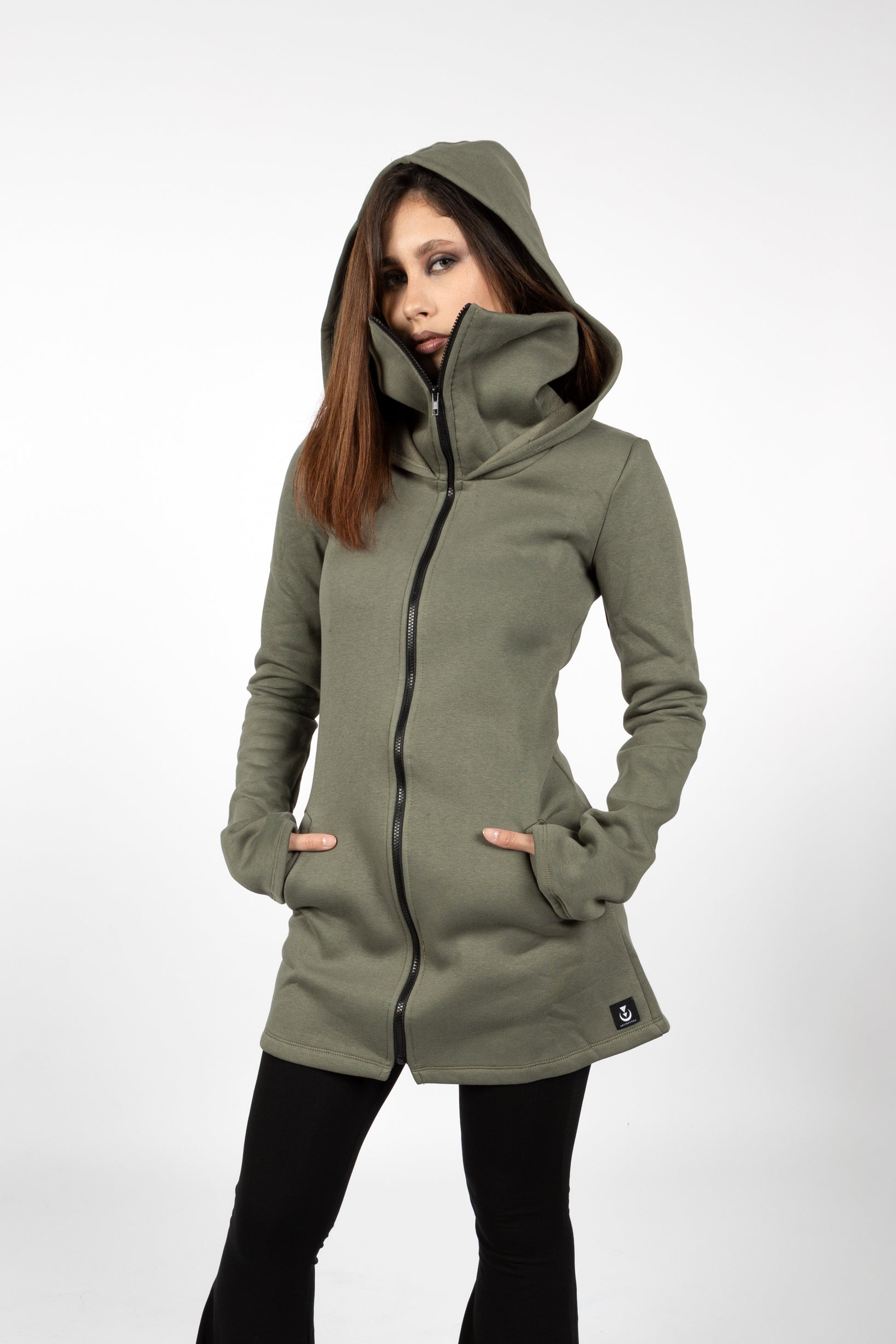 Black goth Elven Zipper Sweatshirt Coat with Hood & Face Mask
