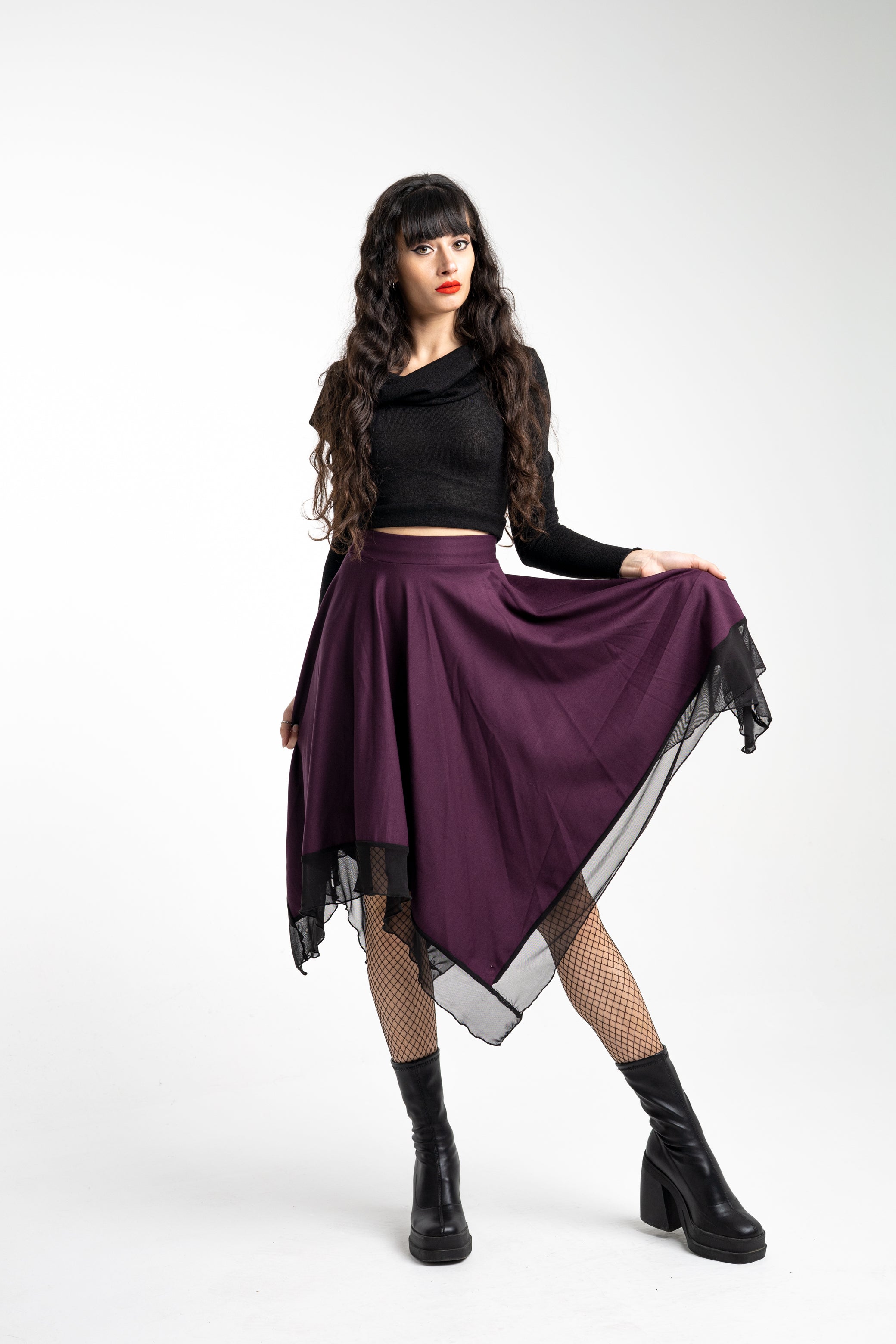 Black Witch Maxi Skirt – Asymmetrical Fairy Skirt with Tulle Layers