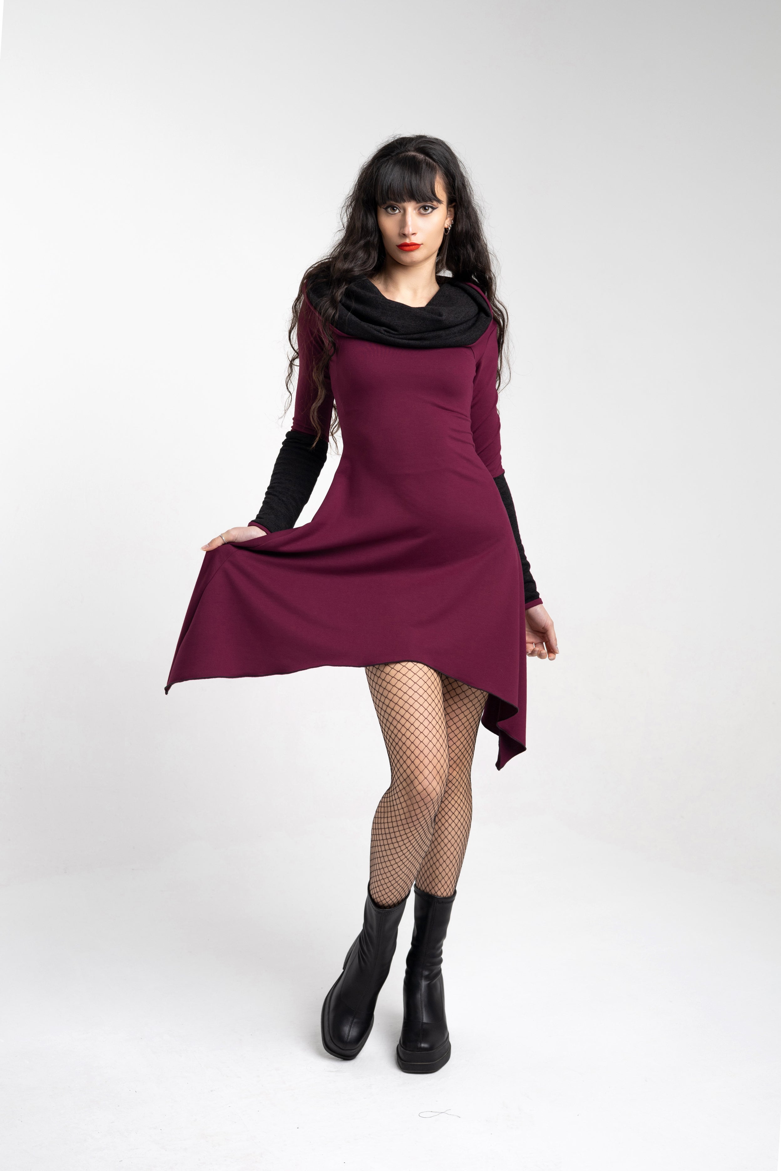 Burgundy Cowl neck fairy goth tunic dress