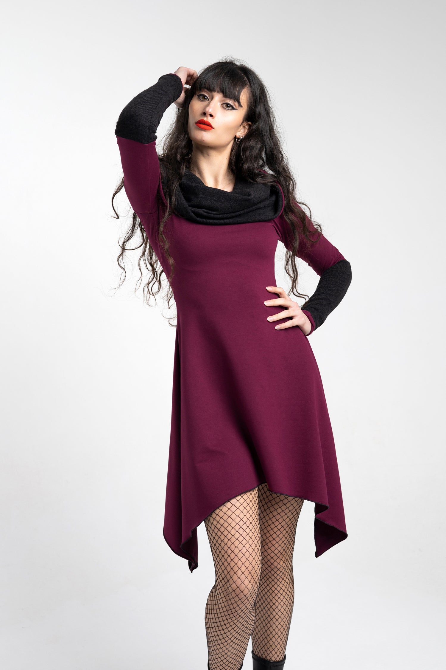 Burgundy Cowl neck fairy goth tunic dress