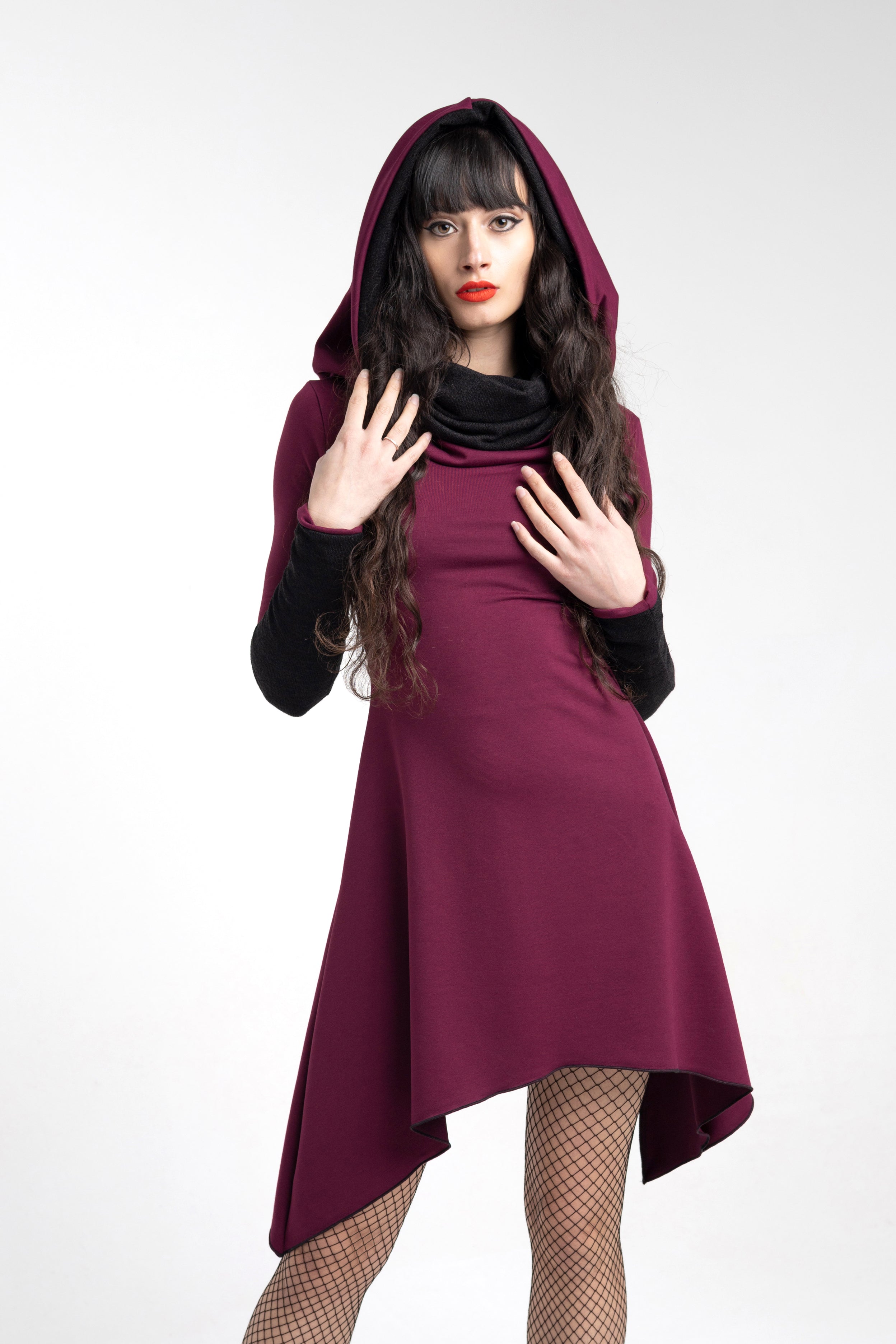 Burgundy Cowl neck fairy goth tunic dress