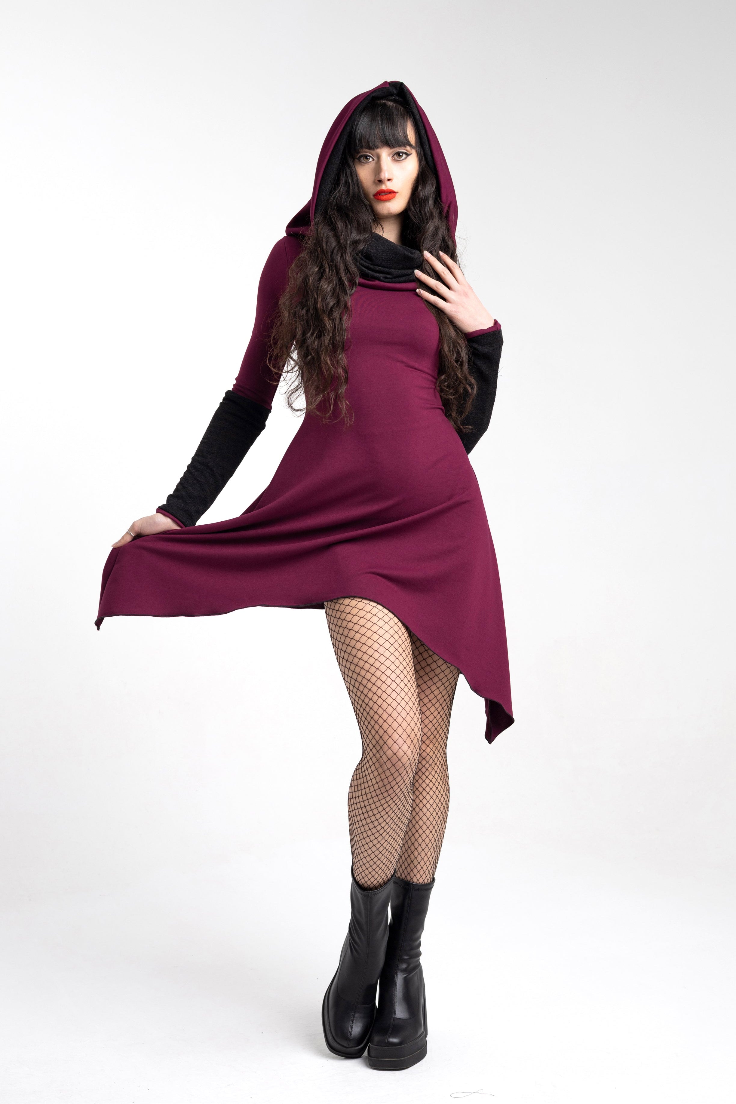 Burgundy Cowl neck fairy goth tunic dress