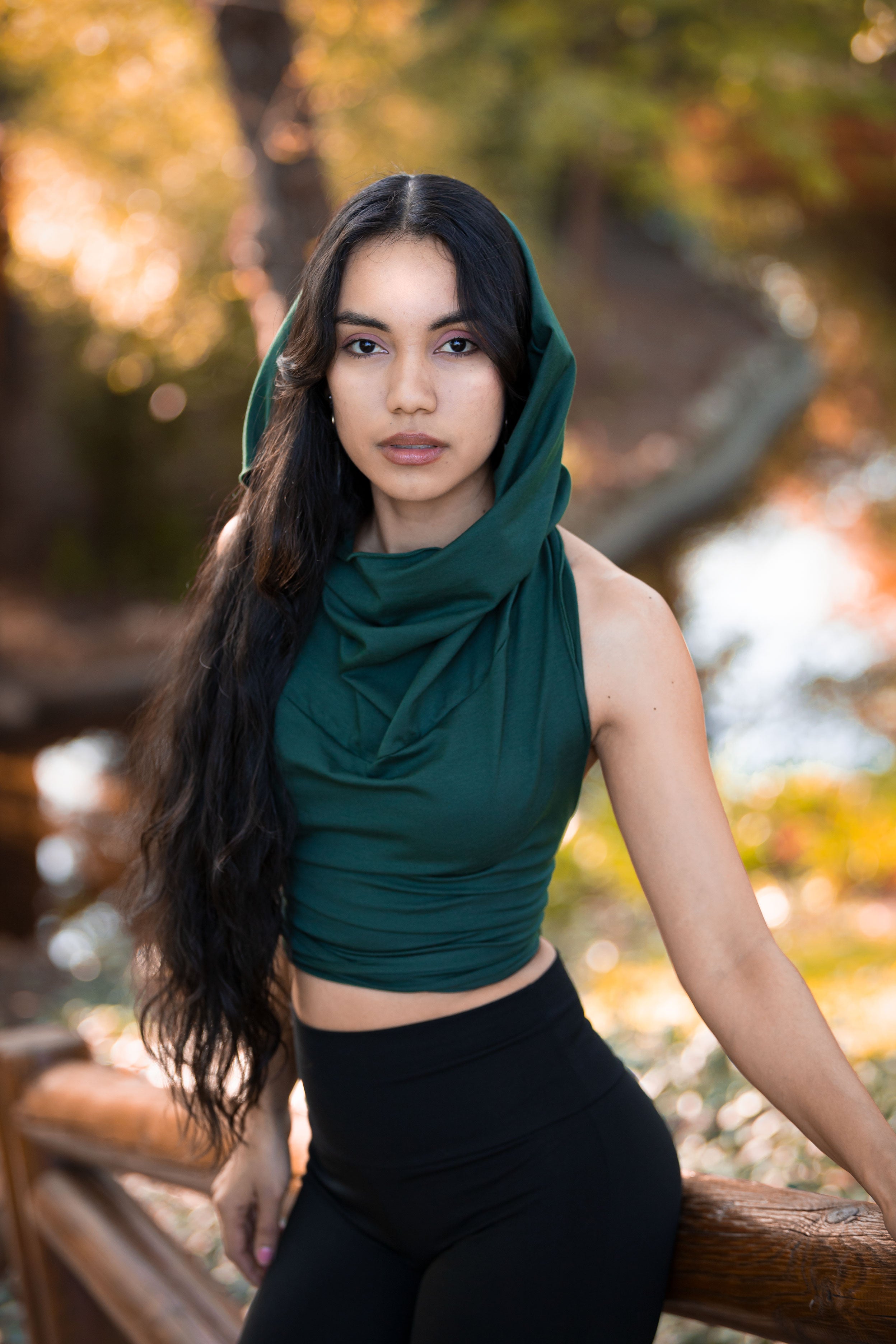 Cowl neck hooded backless top black
