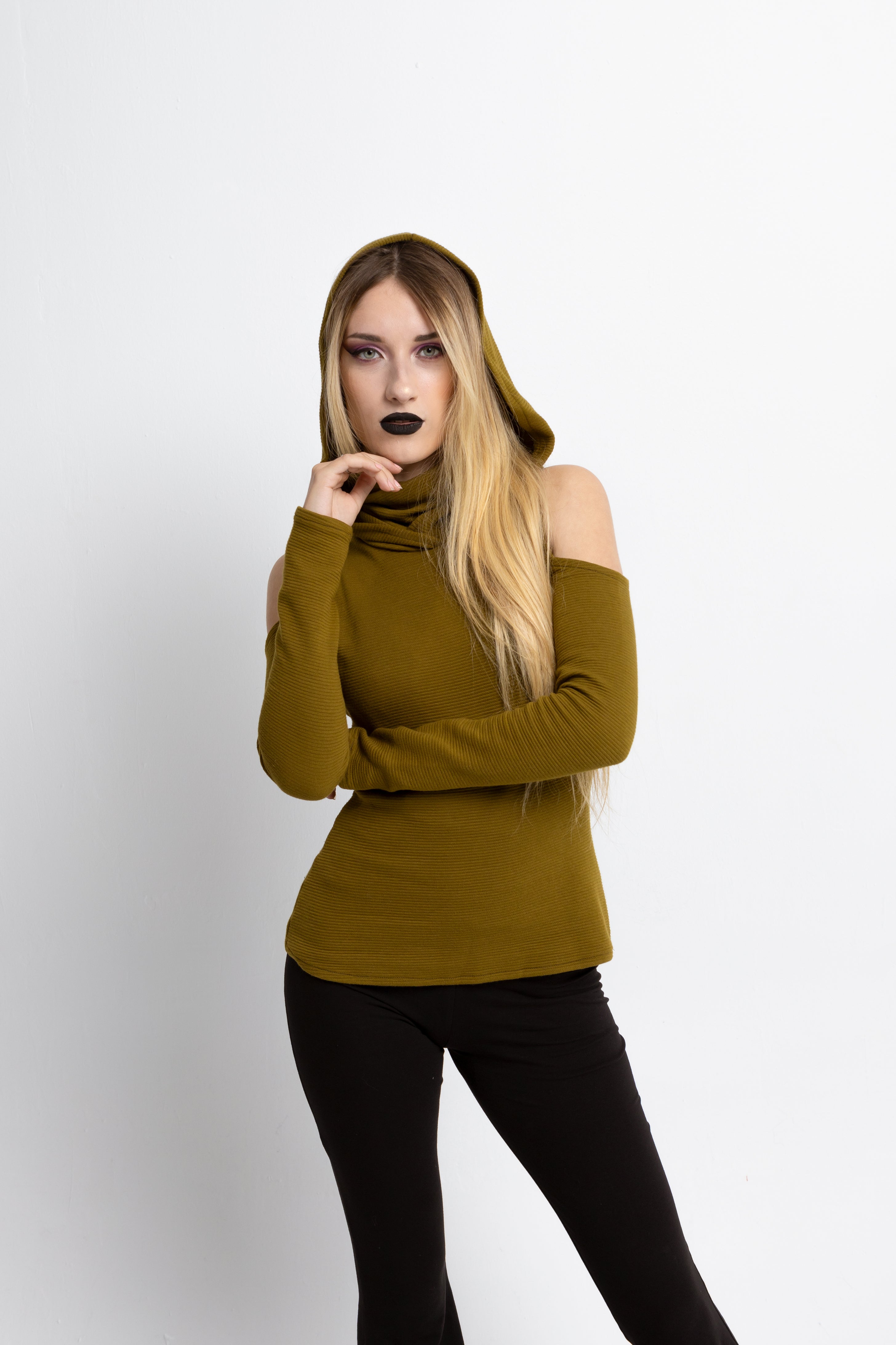 Lime green Elven Hoodie with Face Mask sweater