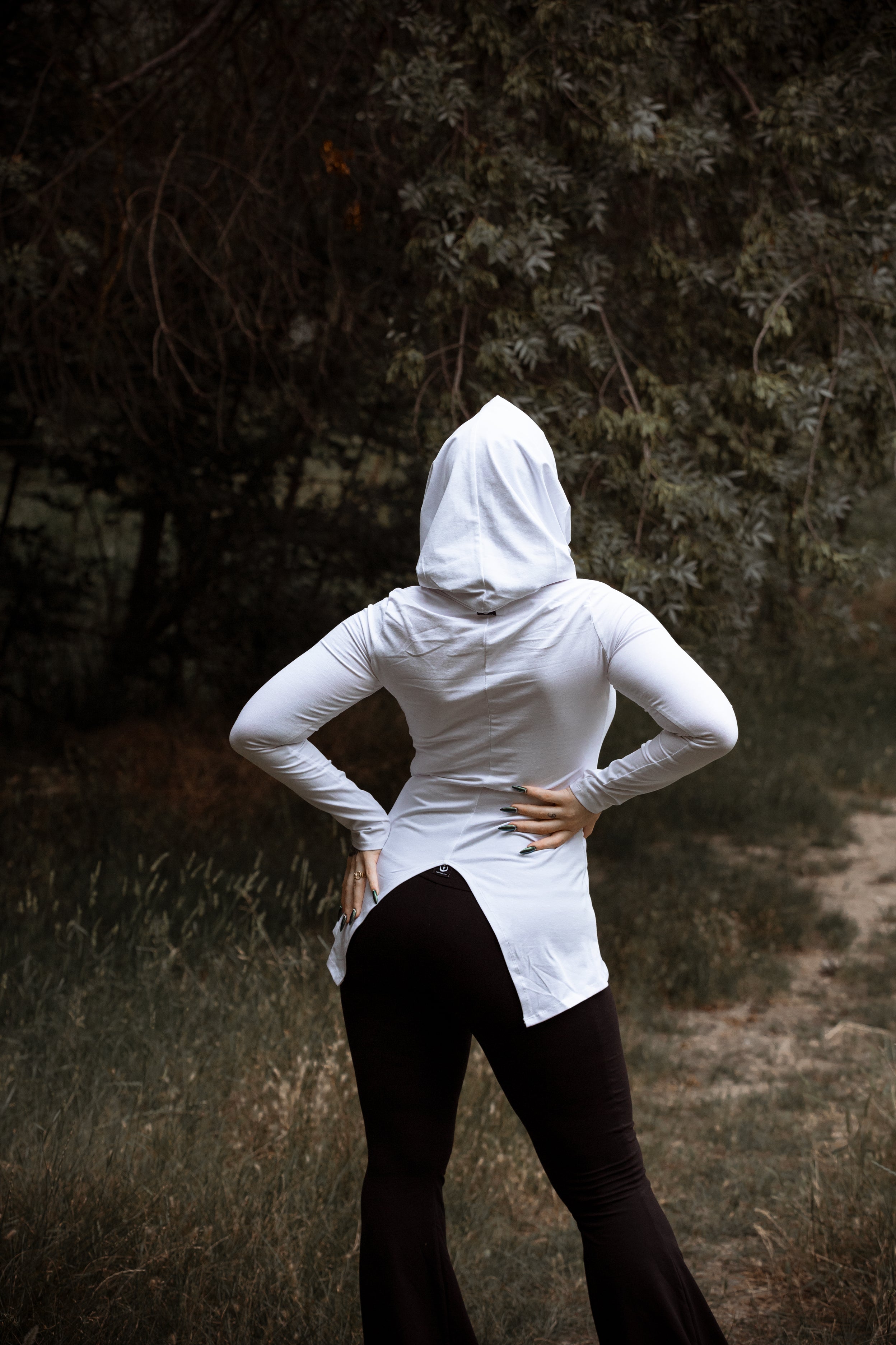 White Hooded Elven Cowl Neck Top