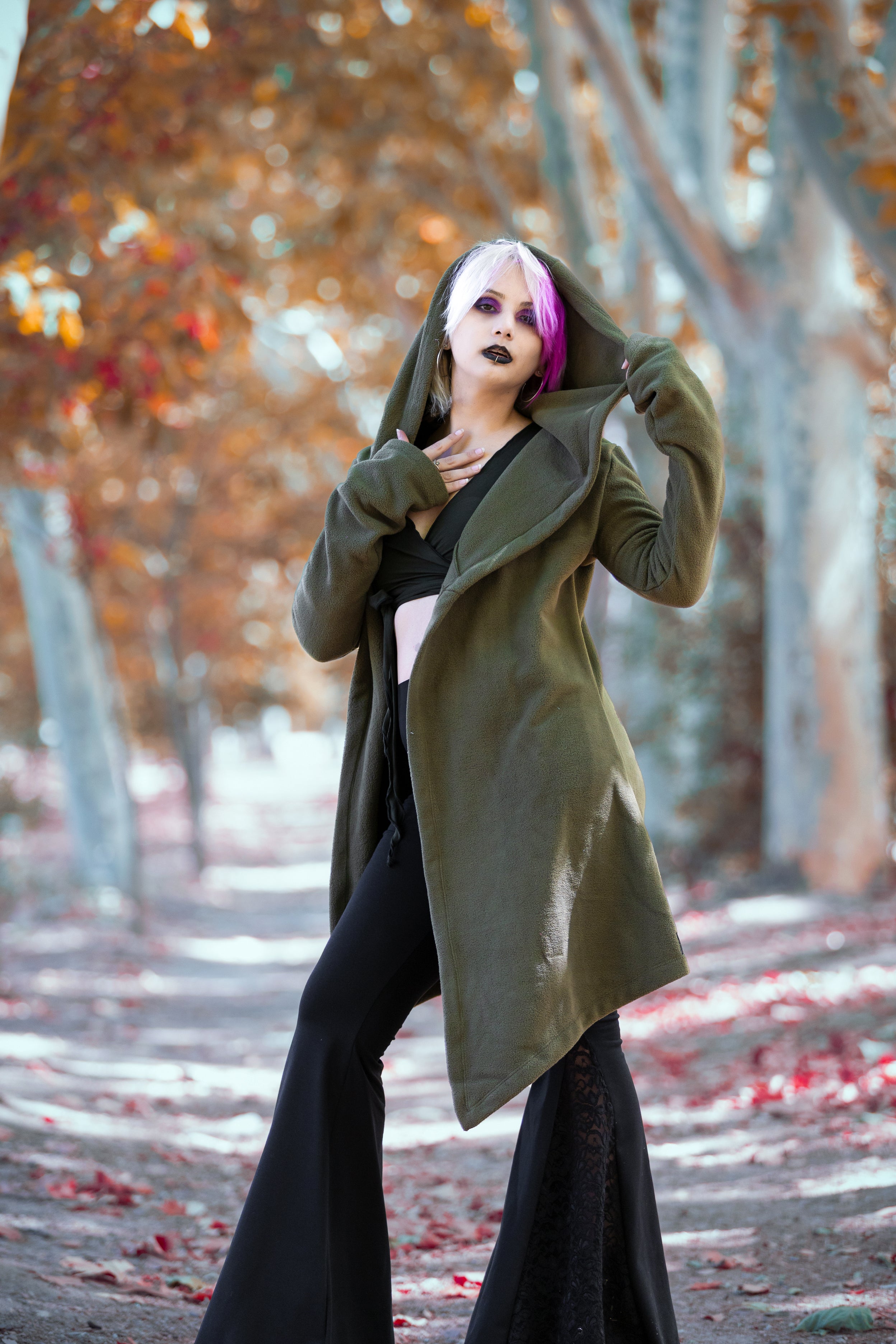 Emerald green Hooded Elven Wrap Cloak – Asymmetrical Fleece Cape with Maxi Hood