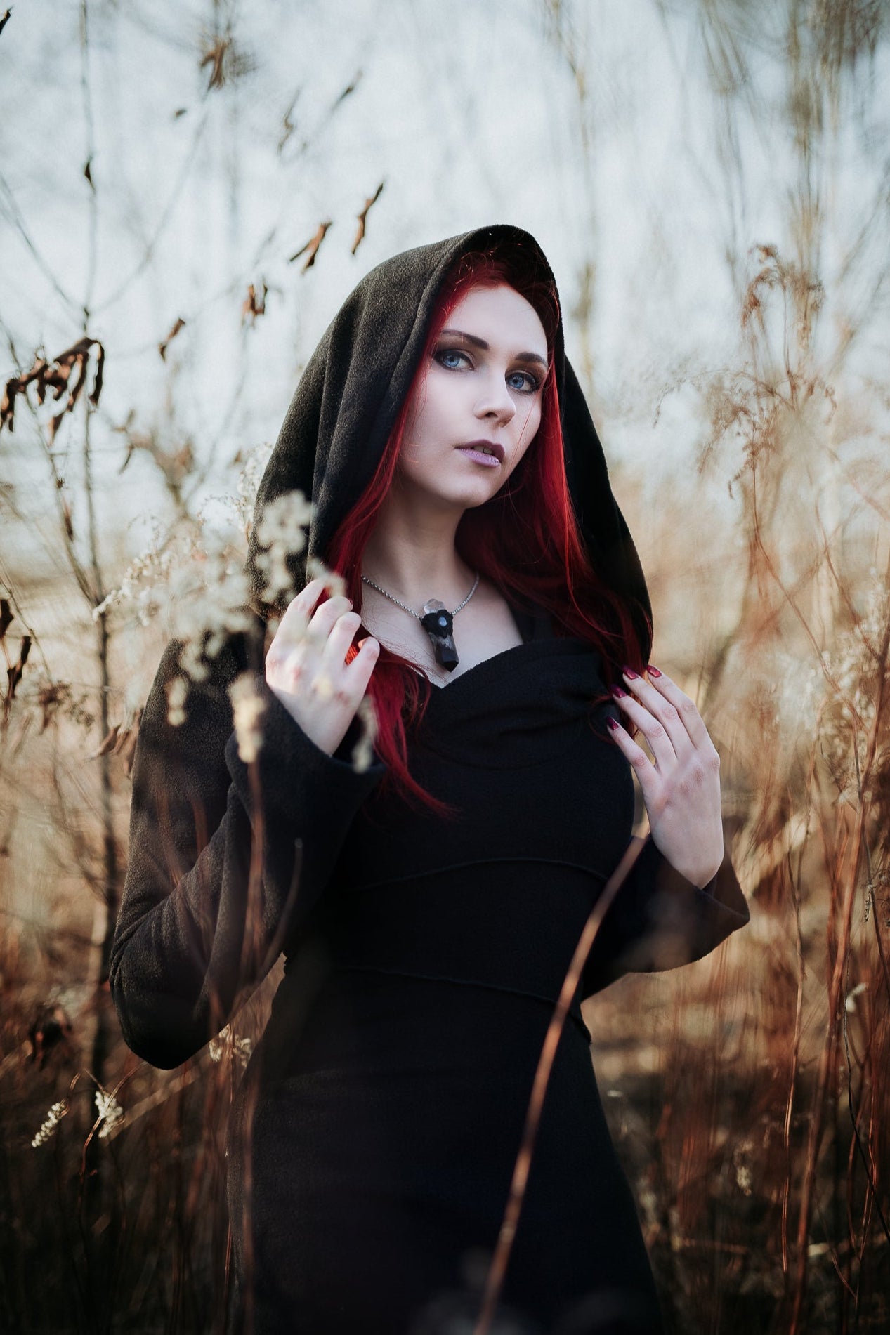 Black Elven Hooded Fleece Coat – Pixie hoodie with Maxi Hood