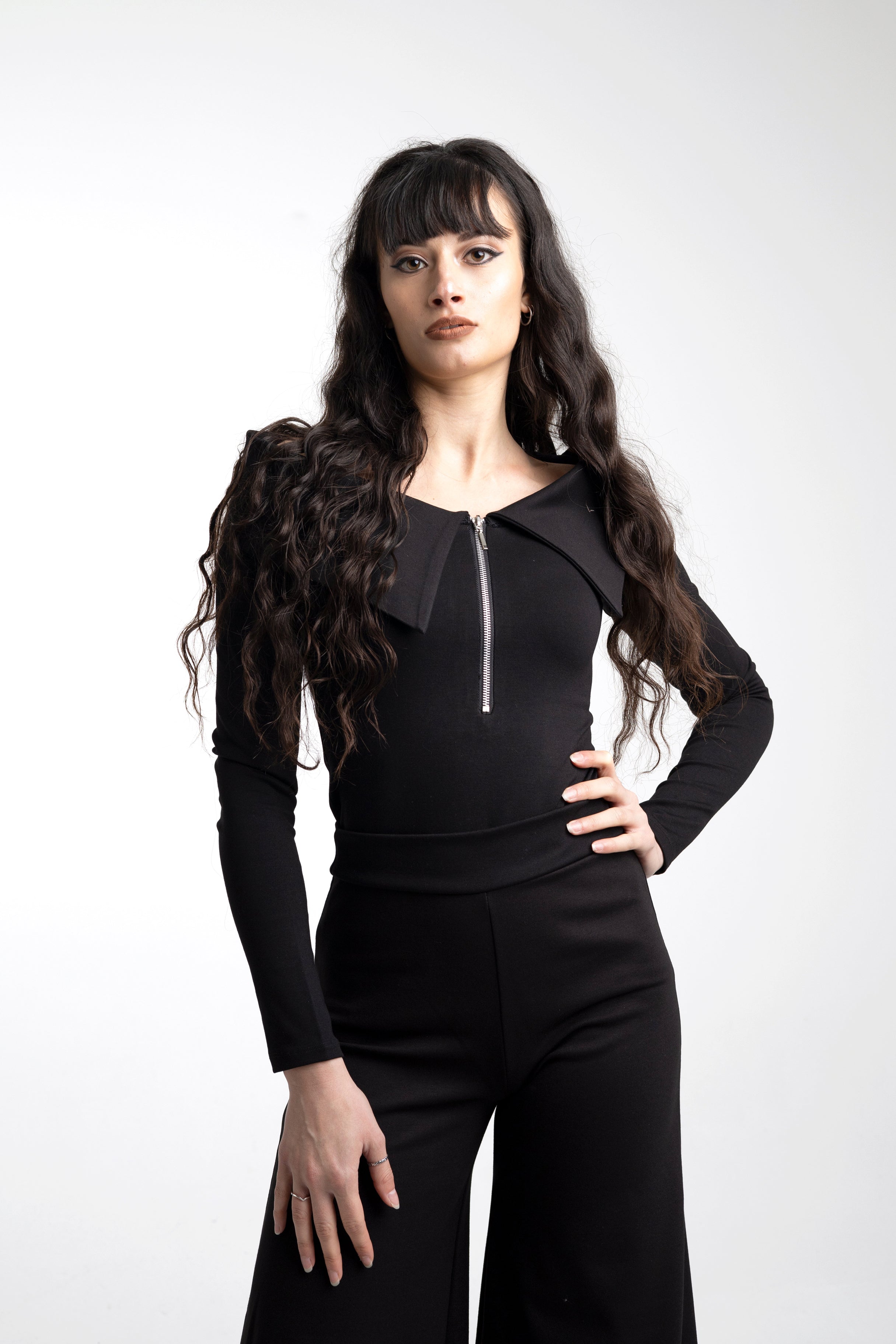 Boat neck collar zipper top- Bardot victorian top