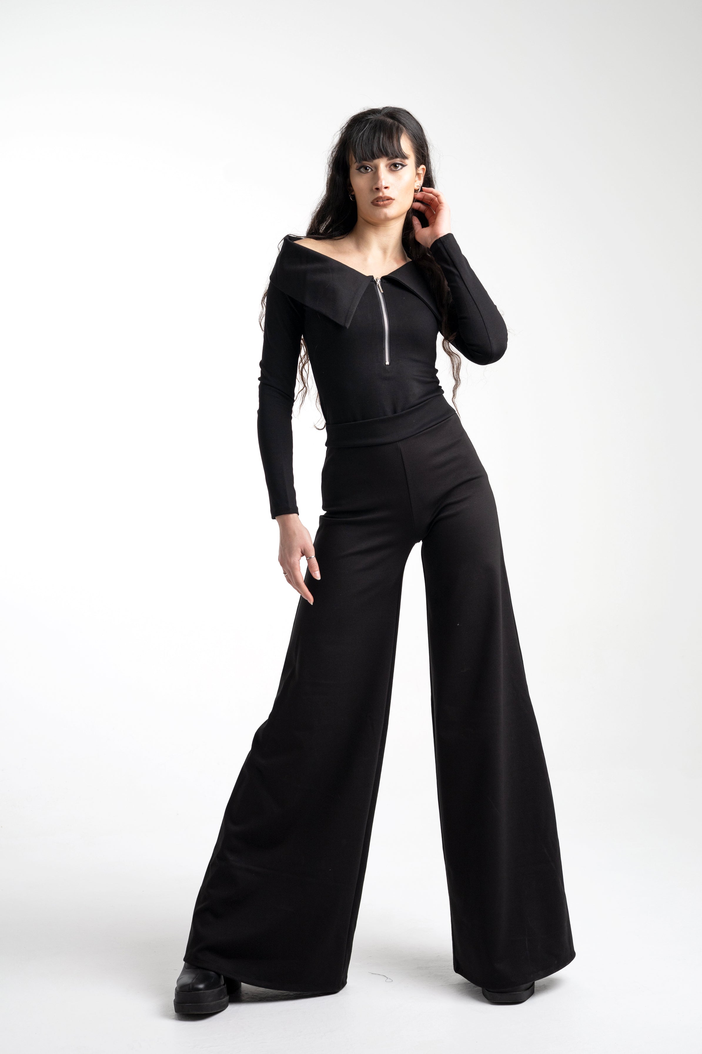 Boat neck collar zipper top- Bardot victorian top