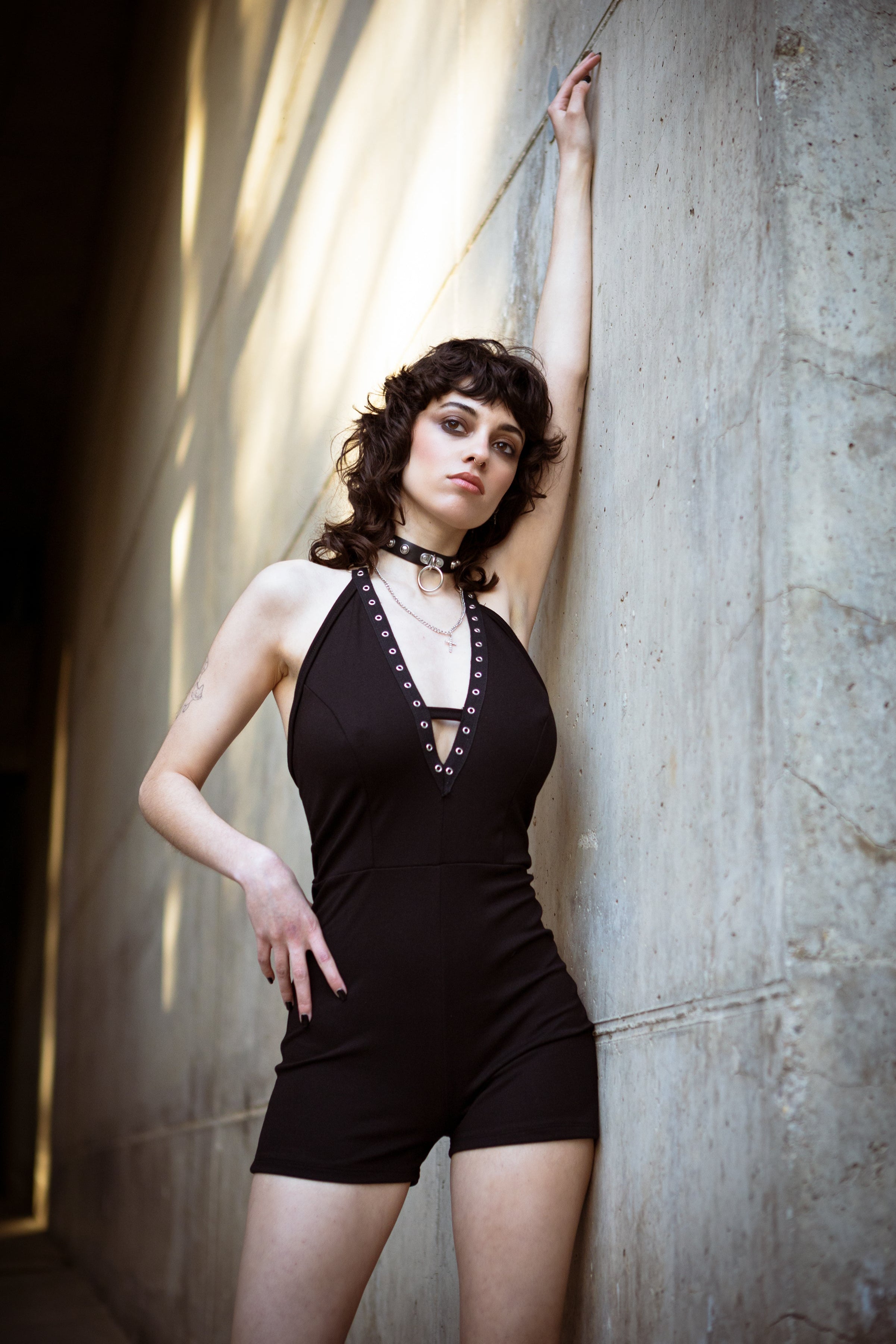 Backless Black Halter Romper – Gothic Festival Wear - Pole dance and aerial jumpsuit