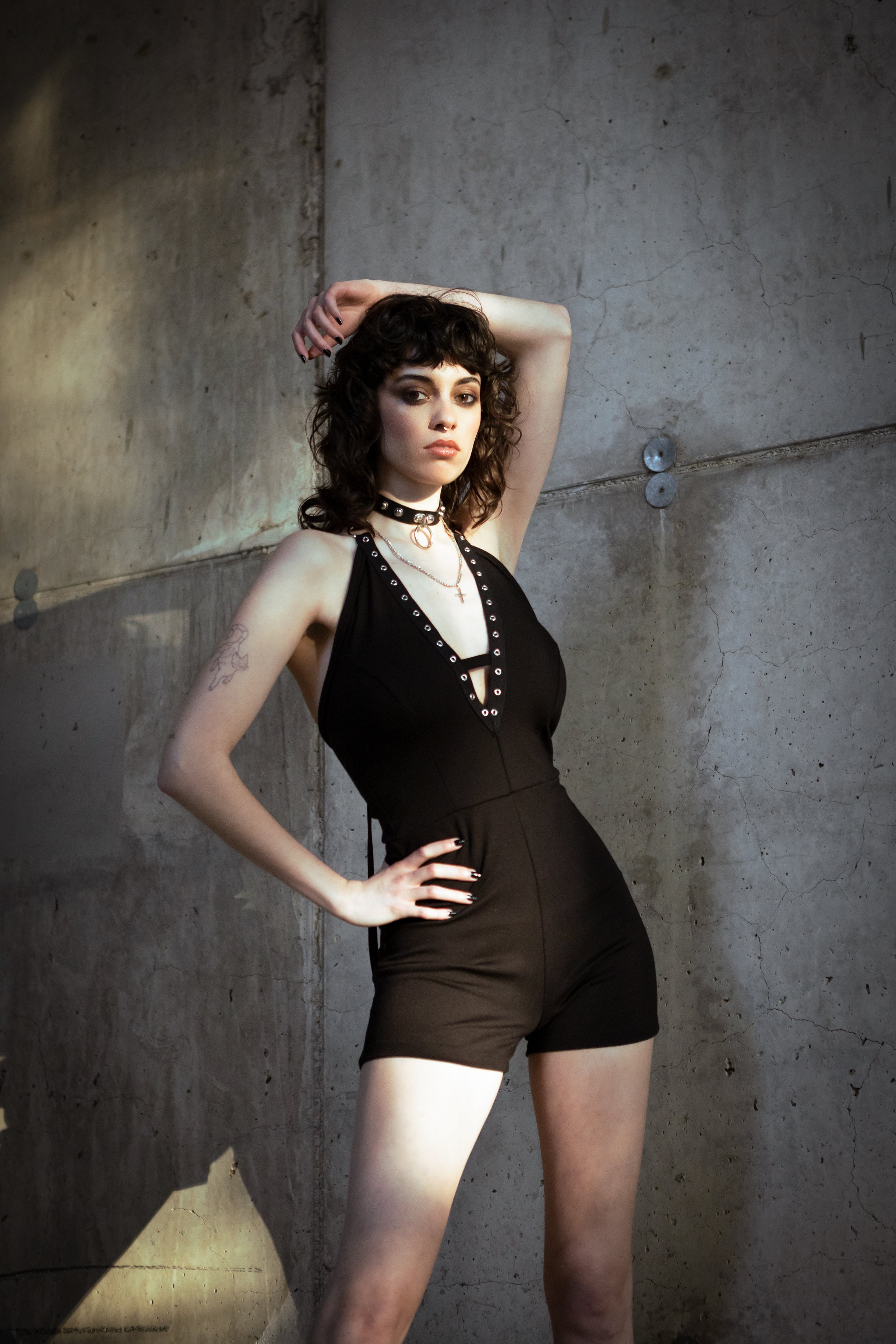 Backless Black Halter Romper – Gothic Festival Wear - Pole dance and aerial jumpsuit