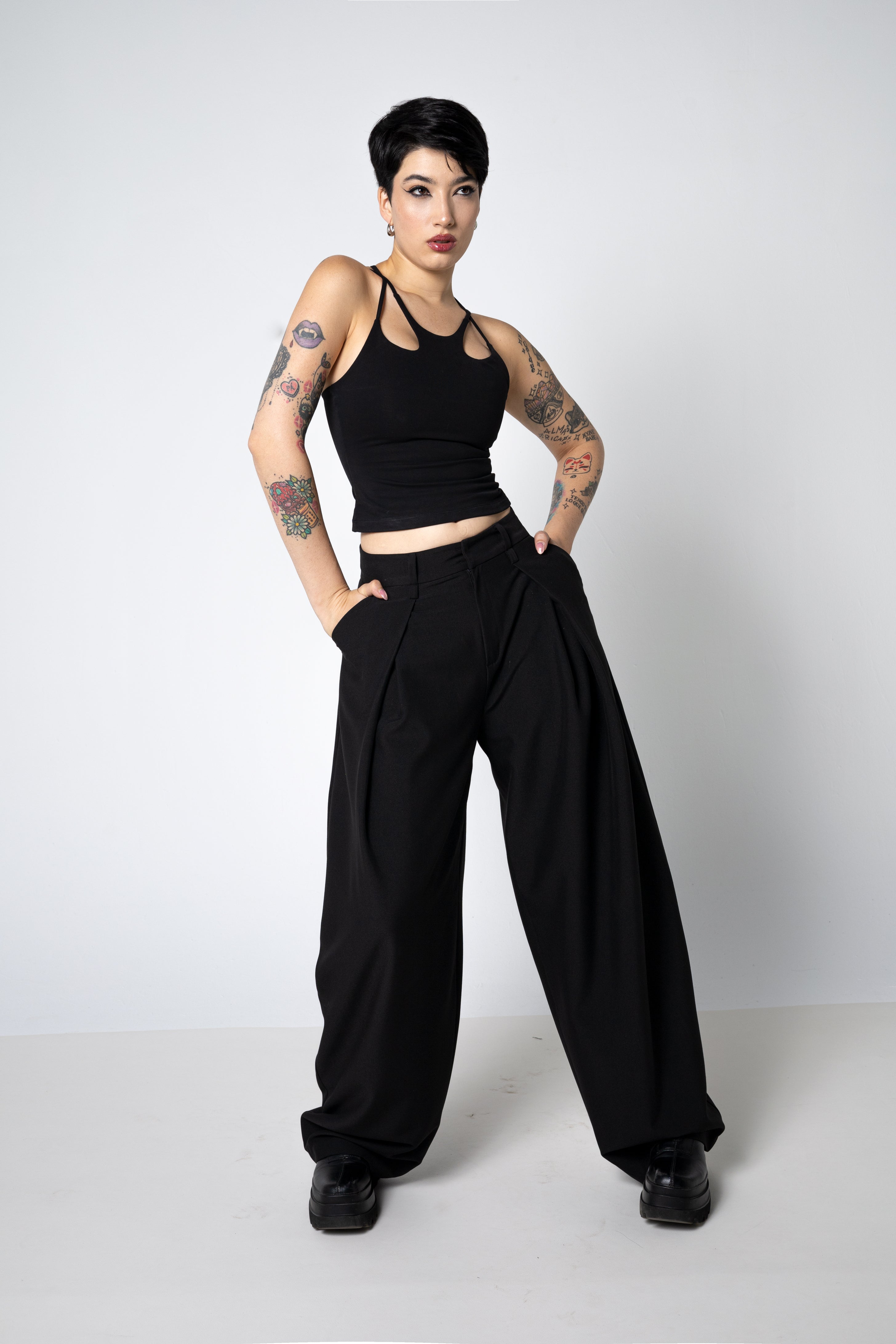 Tailored Baggy wide leg Trousers -  Barrel pleated Pants