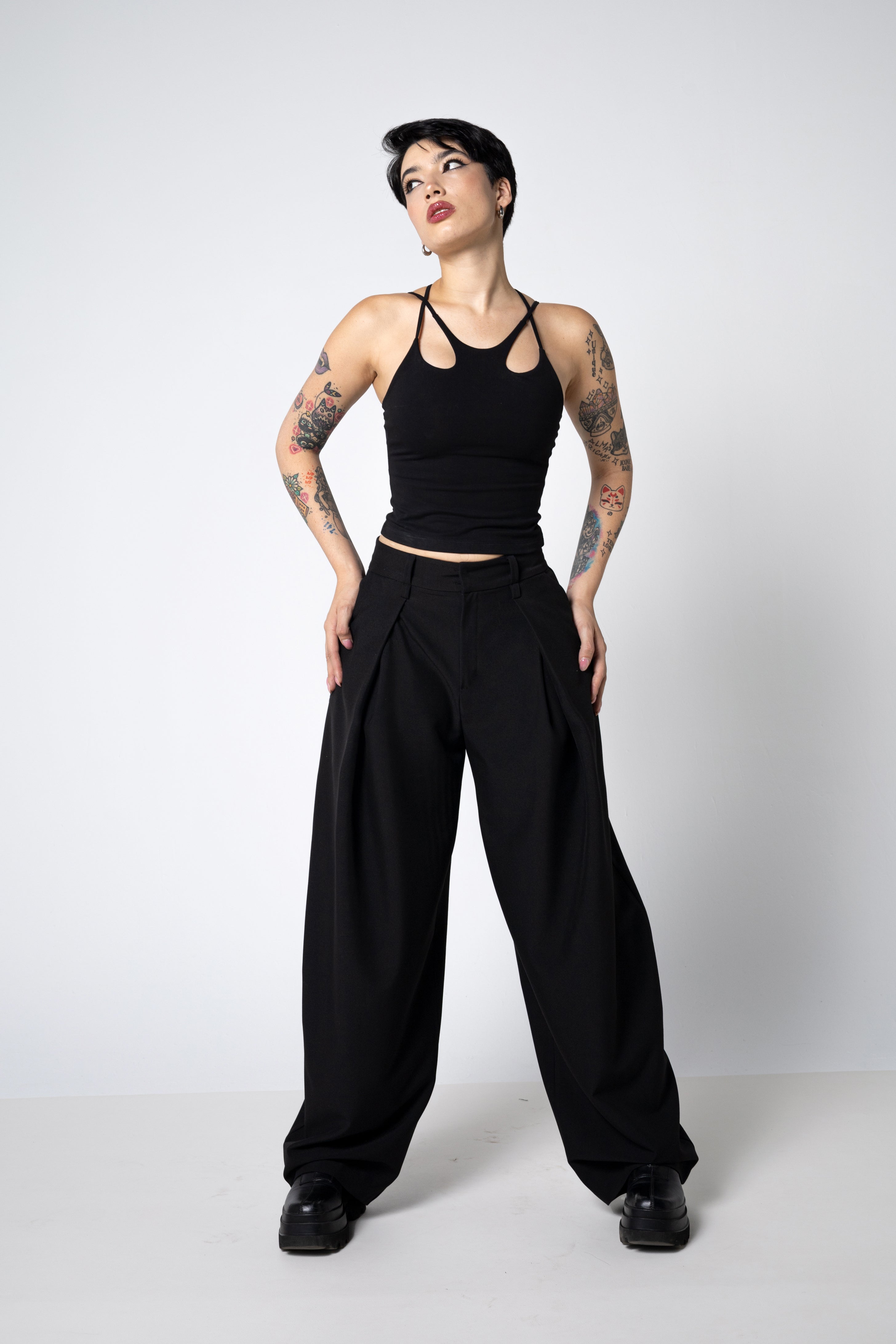 Tailored Baggy wide leg Trousers -  Barrel pleated Pants