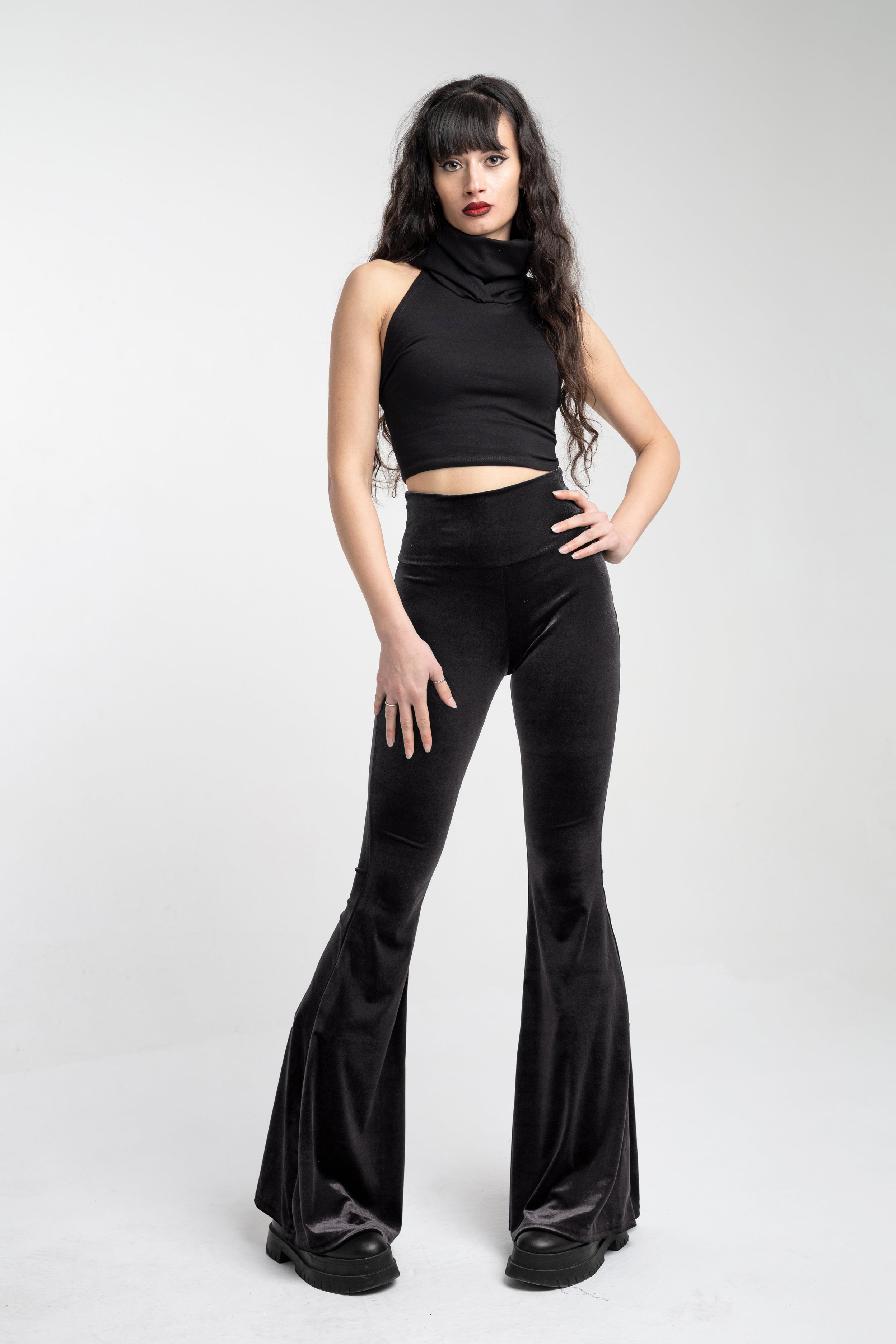 Rust Orange High rise velvet flare bottoms