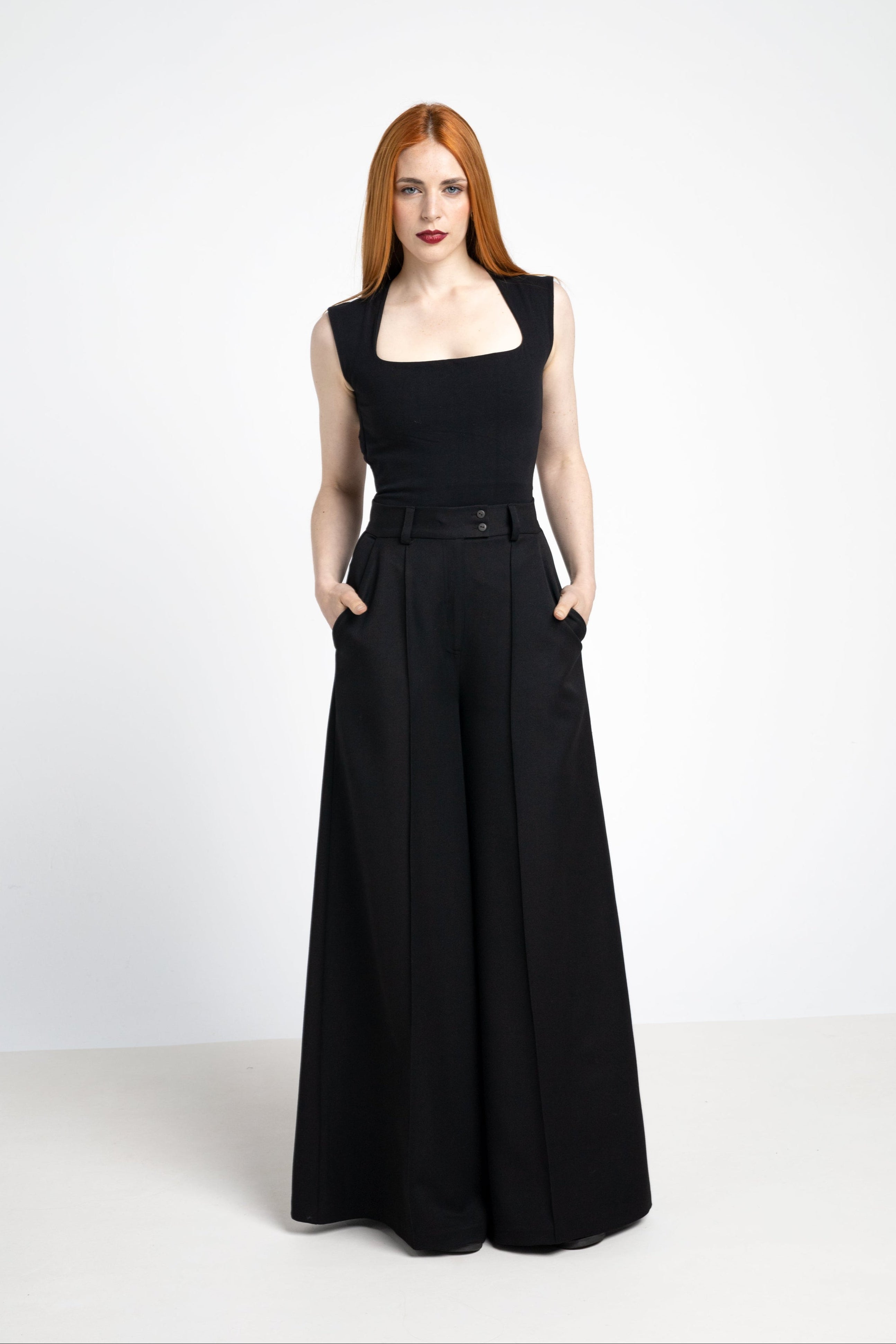Elefanten-Maxihose mit weitem Bein – Schwarz