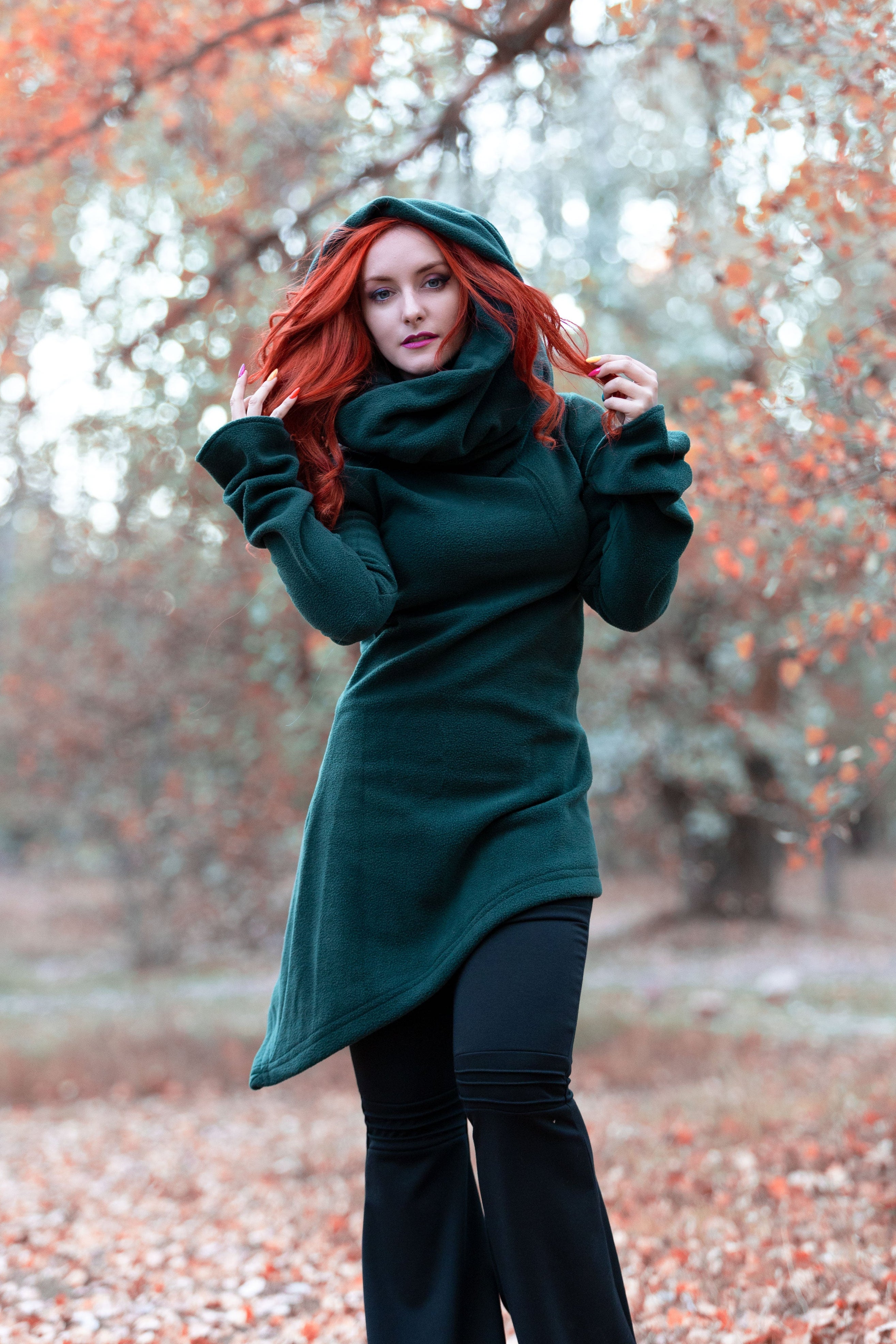 Winter Long Hooded Fleece Coat – Elven Gothic Hoodie Jacket