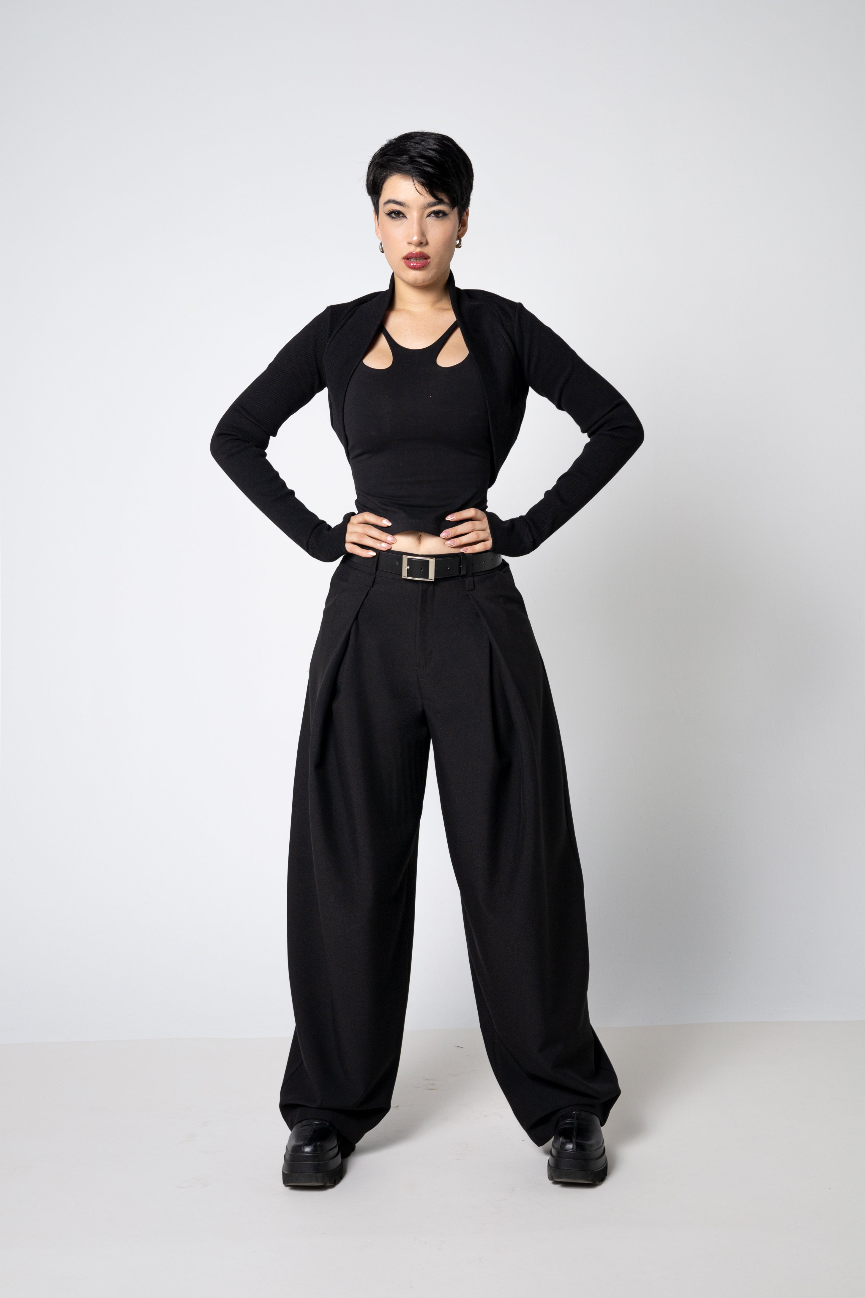 Pleated Barrel Pants – Tailored Baggy wide leg Trousers
