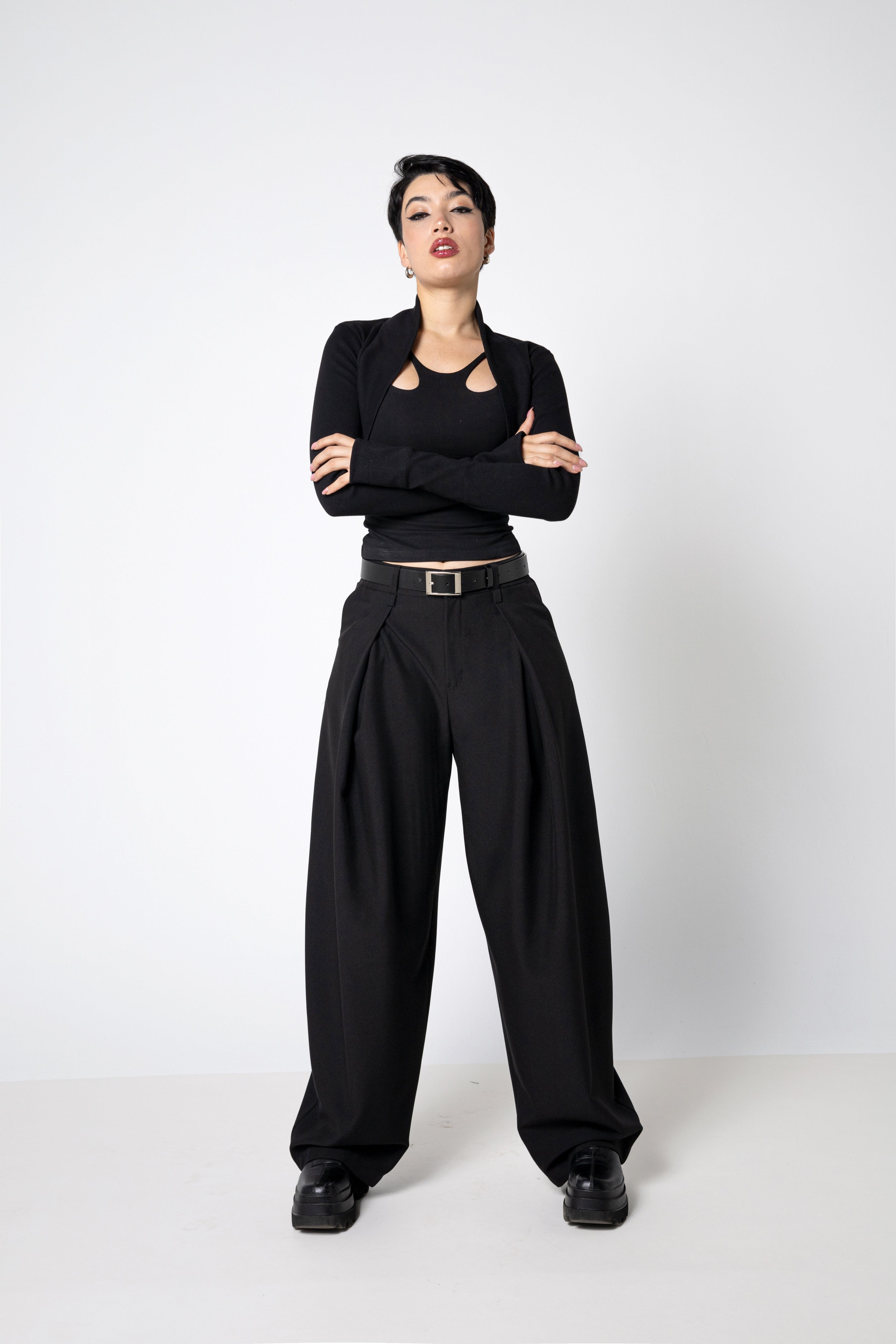 Tailored Baggy wide leg Trousers -  Barrel pleated Pants